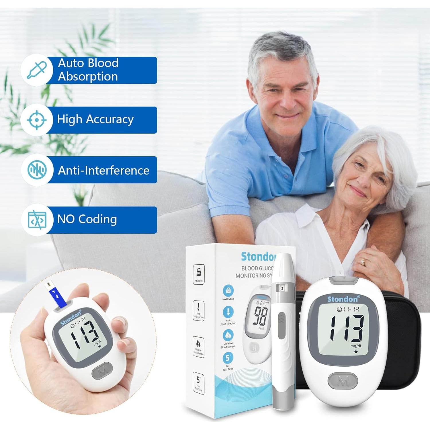 Kit de Monitor de Glucosa Stondon G430 con 100 Tiras y Lancetas