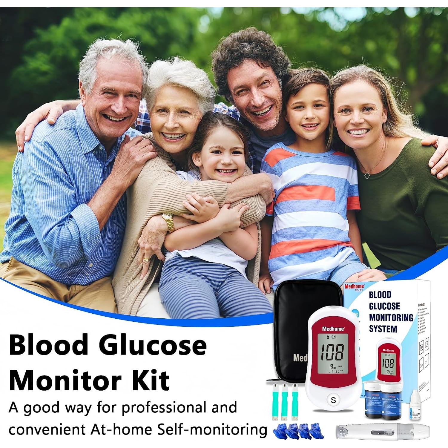Kit de Monitor de Glucosa Medhome con 100 Tiras y Lancetas