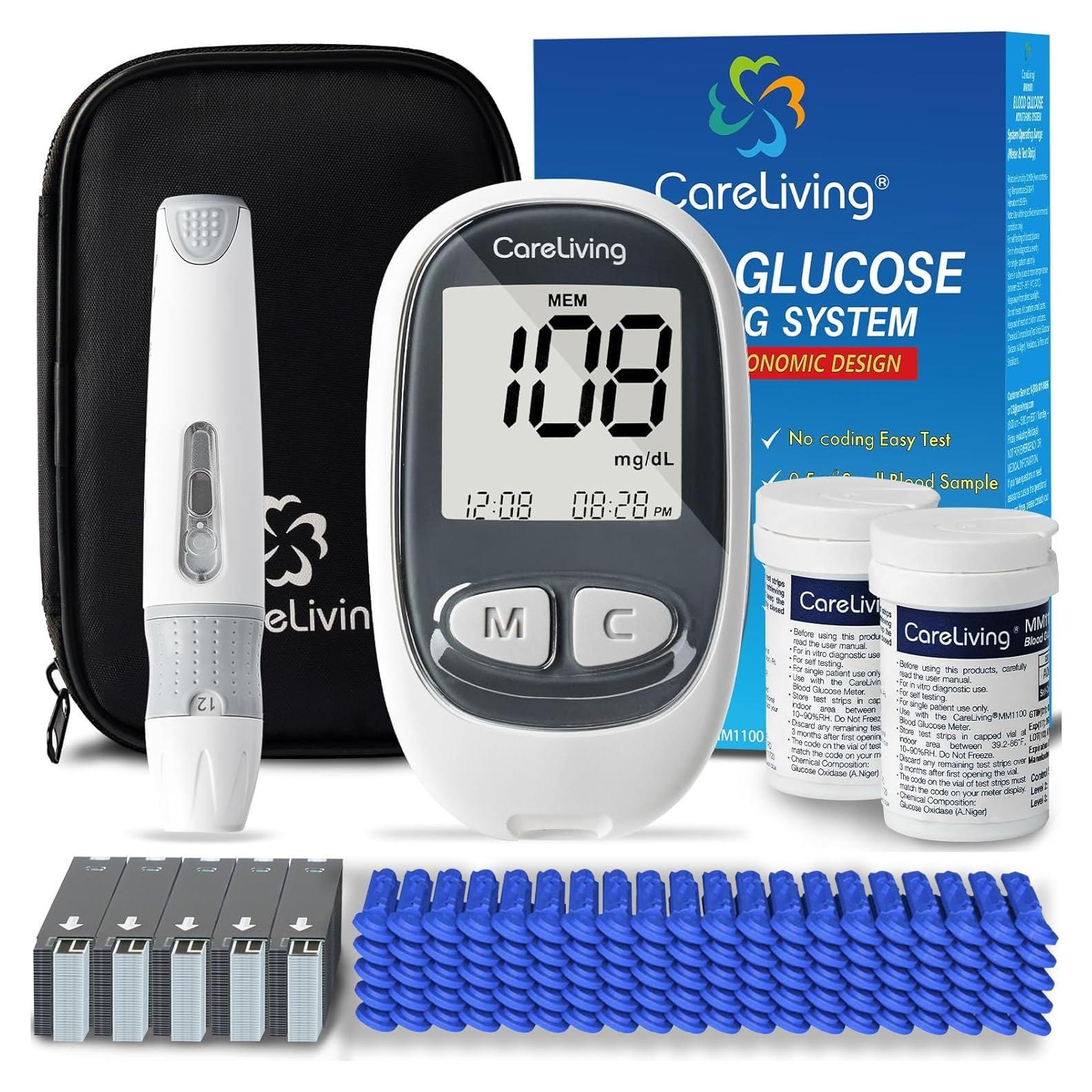 Kit de Monitoreo de Glucosa CareLiving MM1100 - 100 Tiras y Lancetas