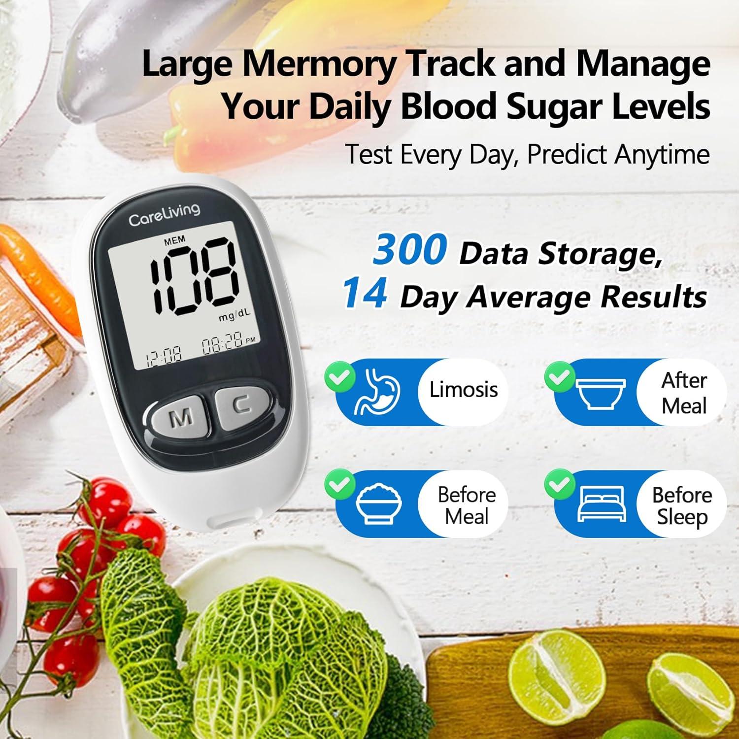 Kit de Monitoreo de Glucosa CareLiving MM1100 - 100 Tiras y Lancetas