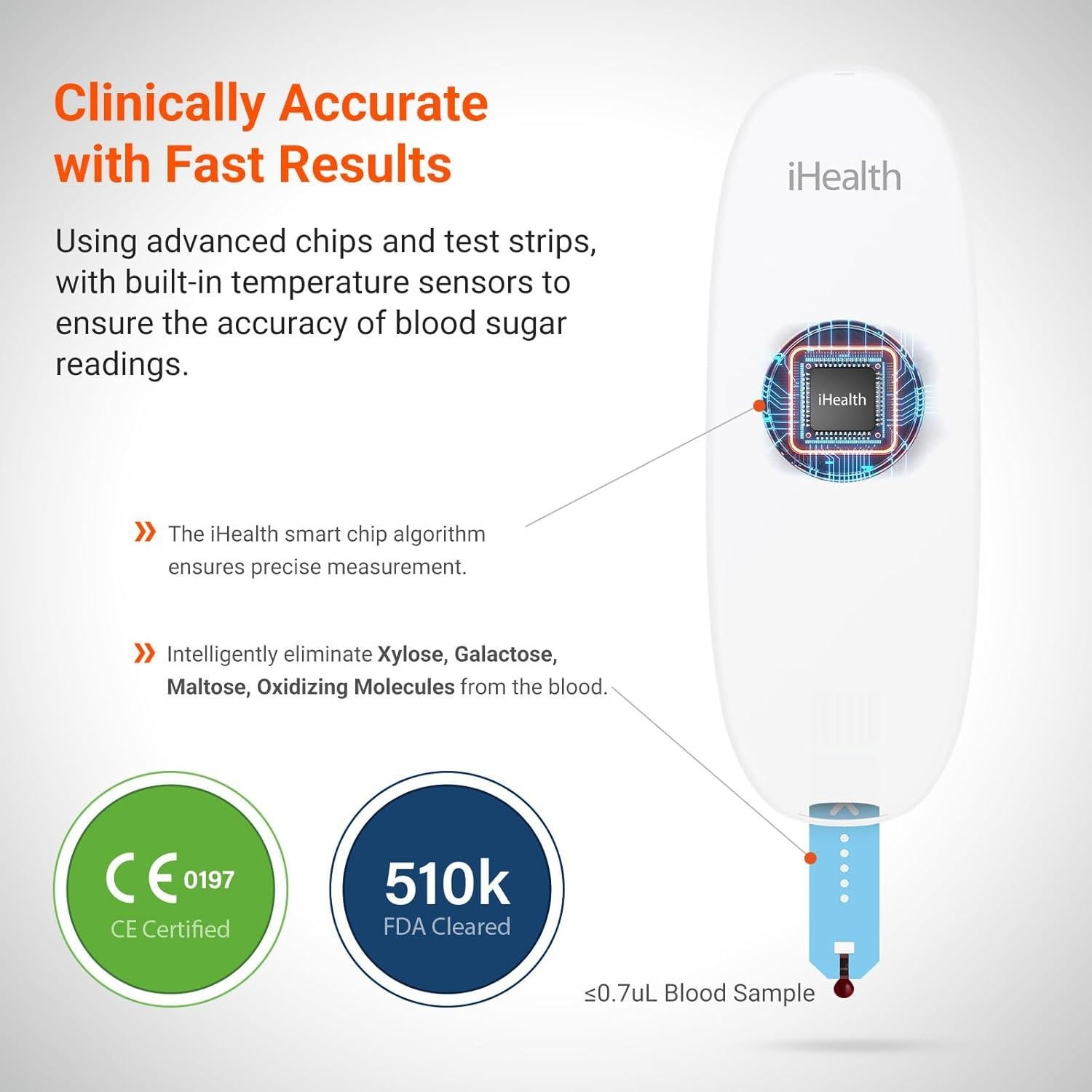 iHealth Gluco+ Monitor de Glucosa BG5S100 Inalámbrico con 100 Tiras