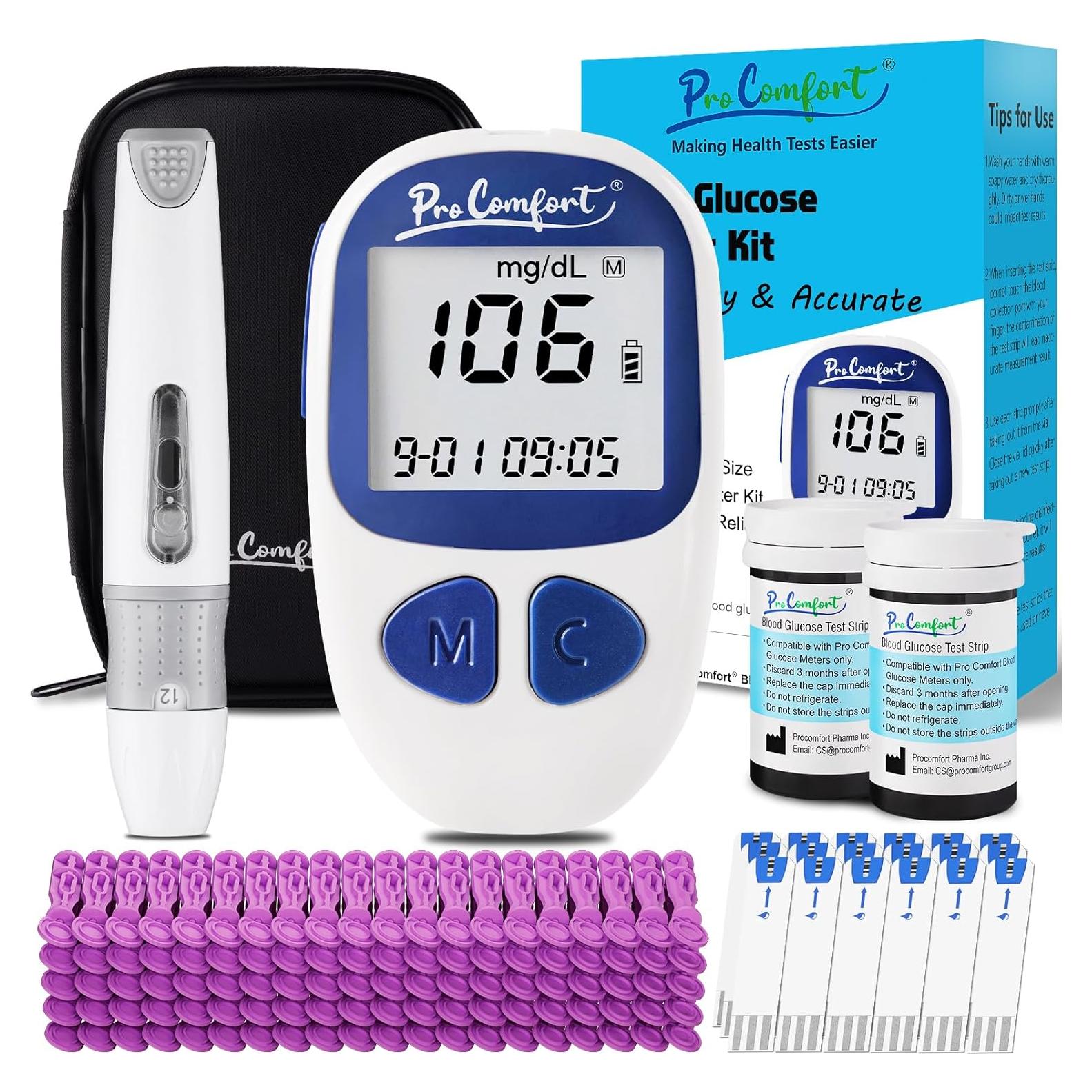 Kit Monitor de Glucosa Pro Comfort con 100 Tiras y Lancetas