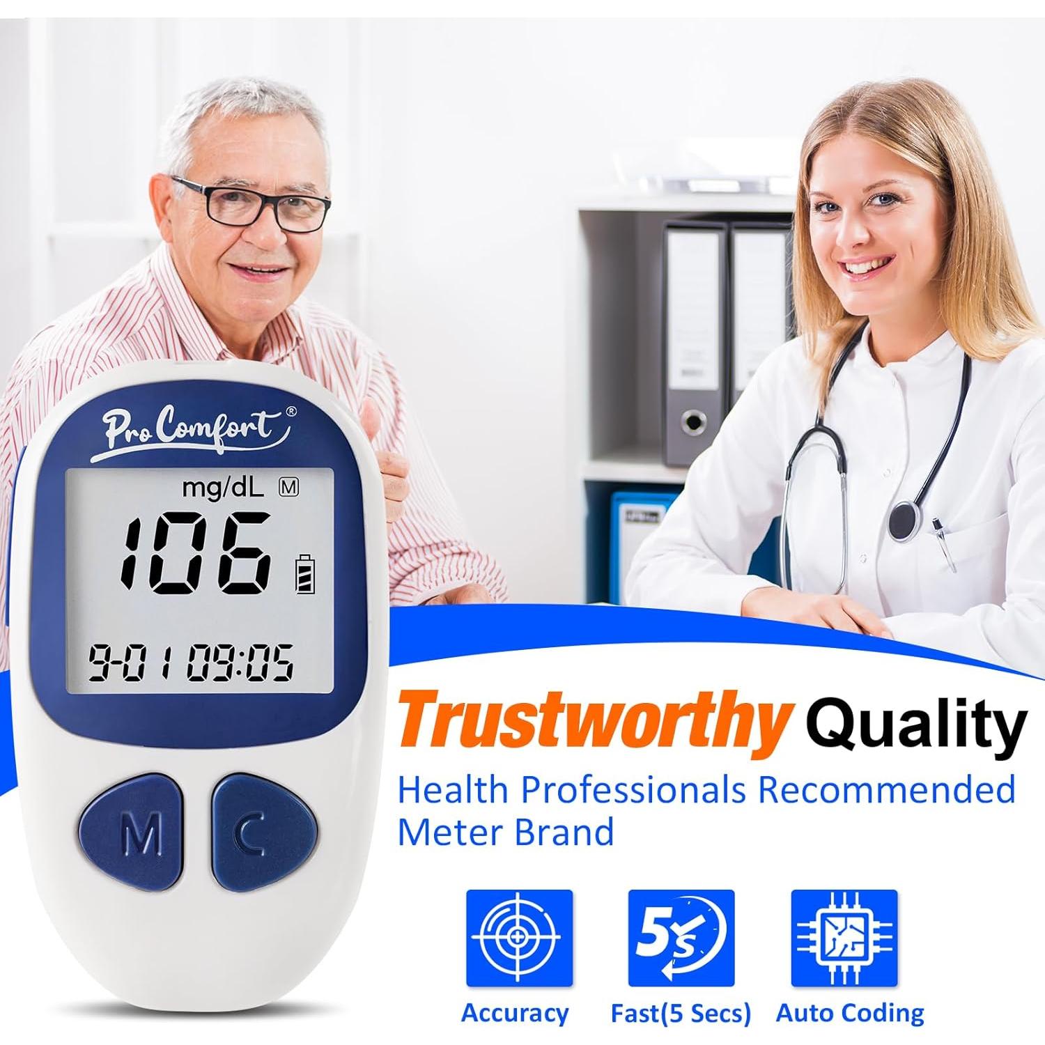 Kit Monitor de Glucosa Pro Comfort con 100 Tiras y Lancetas