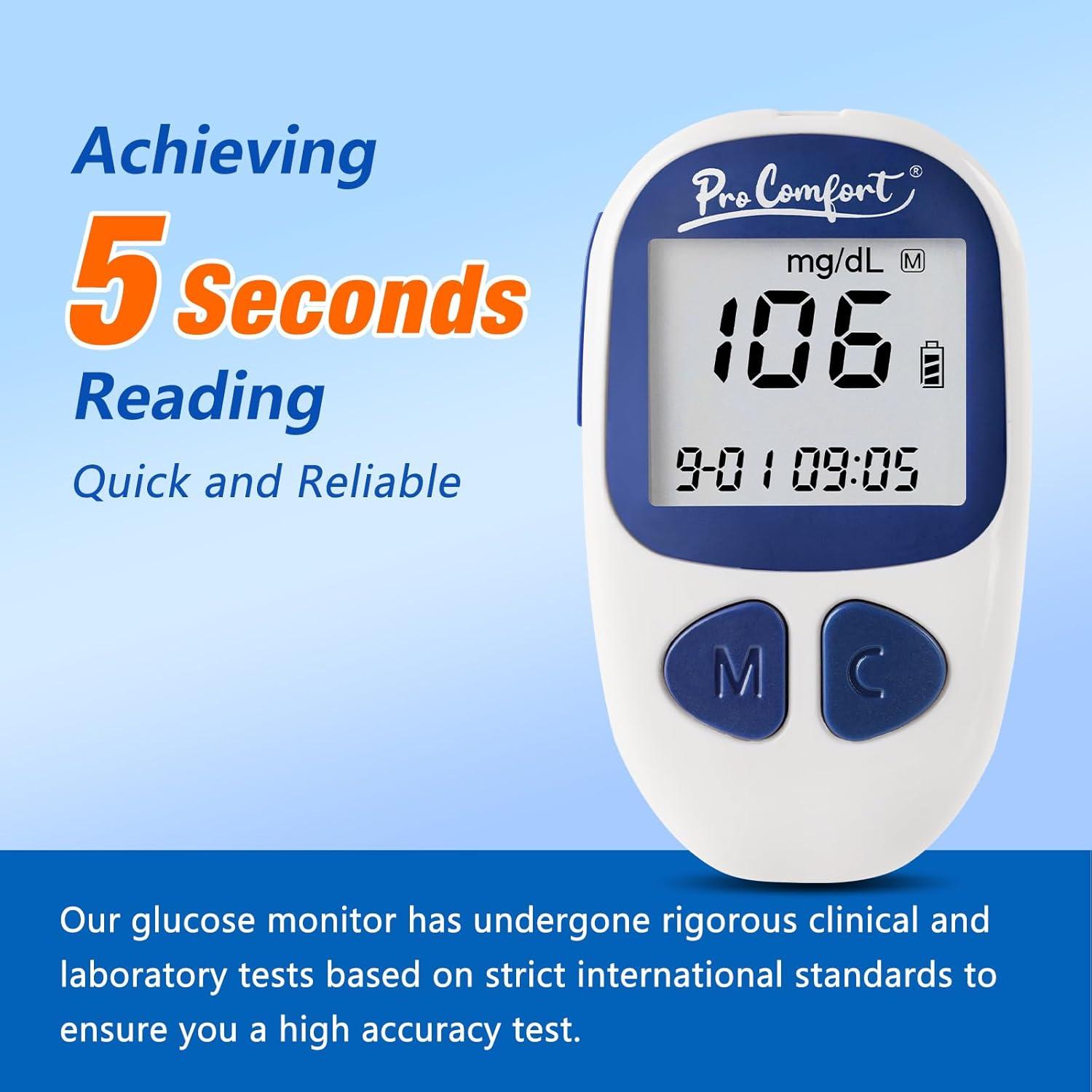 Kit Monitor de Glucosa Pro Comfort con 100 Tiras y Lancetas