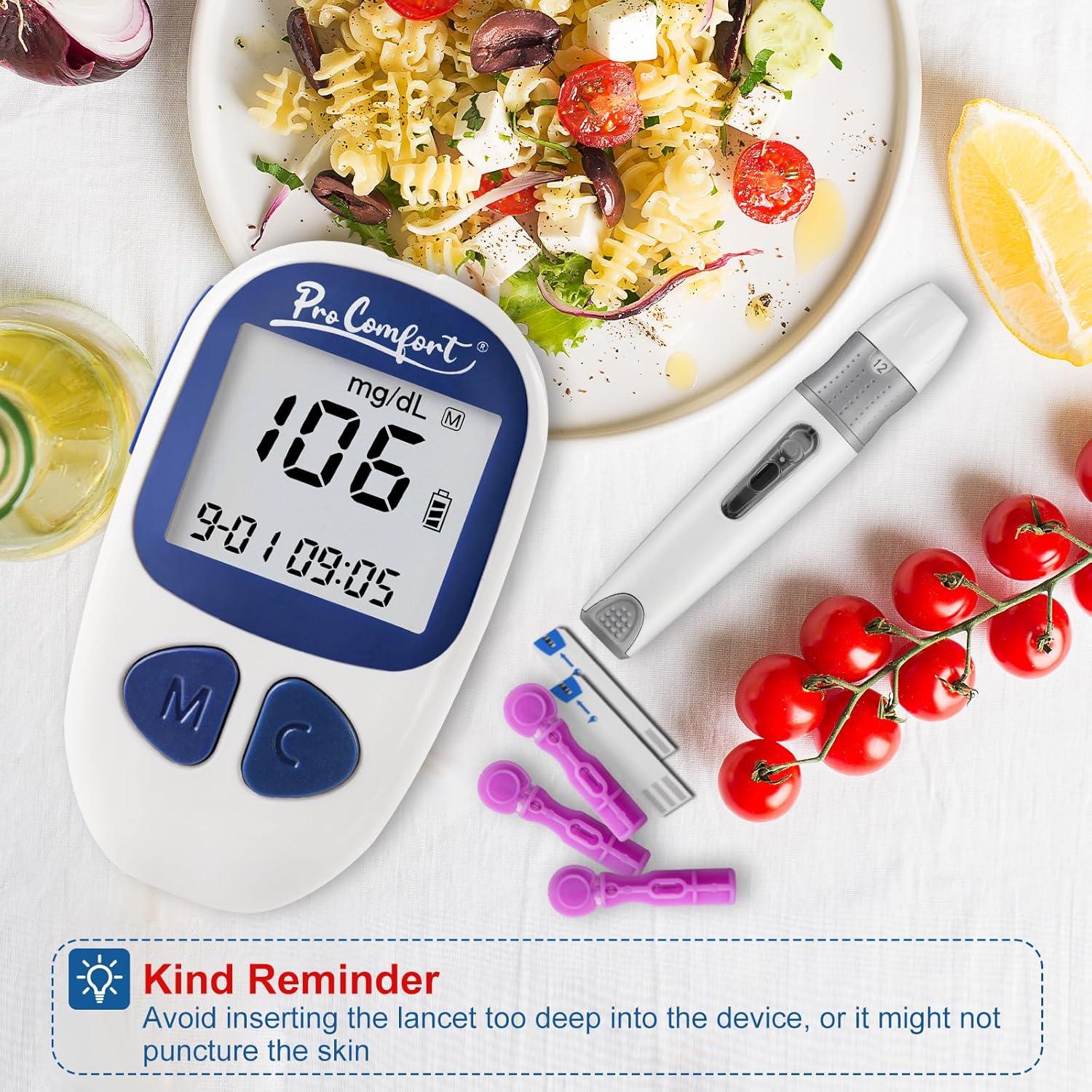 Kit Monitor de Glucosa Pro Comfort con 100 Tiras y Lancetas