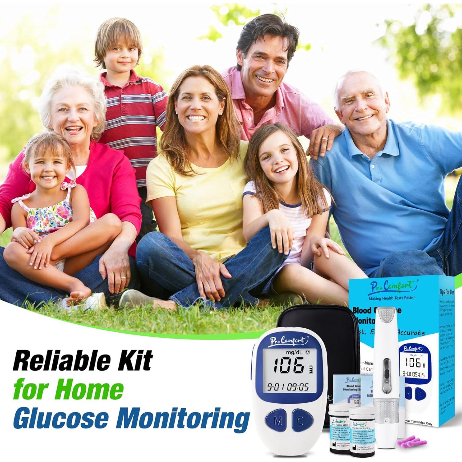 Kit Monitor de Glucosa Pro Comfort con 100 Tiras y Lancetas