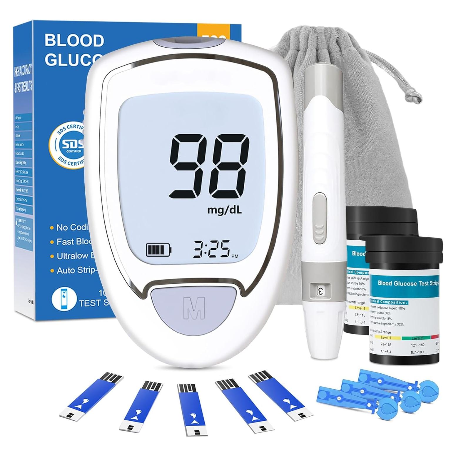 Kit Monitor de Glucosa CAKRNPS G-425-3 con 100 Tiras y Lancetas