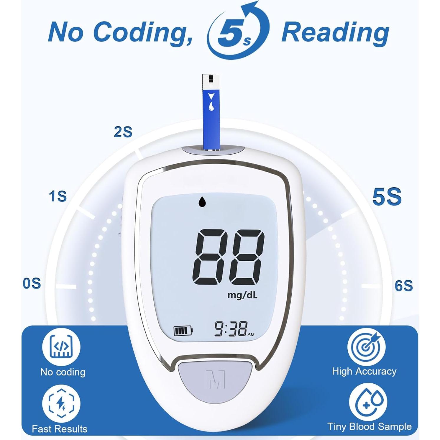 Kit Monitor de Glucosa CAKRNPS G-425-3 con 100 Tiras y Lancetas