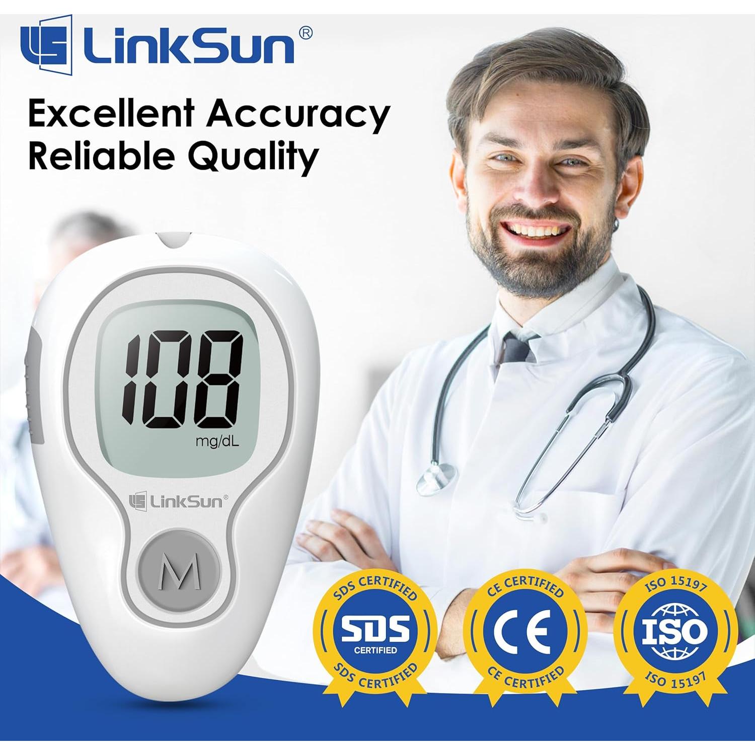 Kit de Monitor de Glucosa LinkSun G-425-3 con 100 Tiras y Lancetas