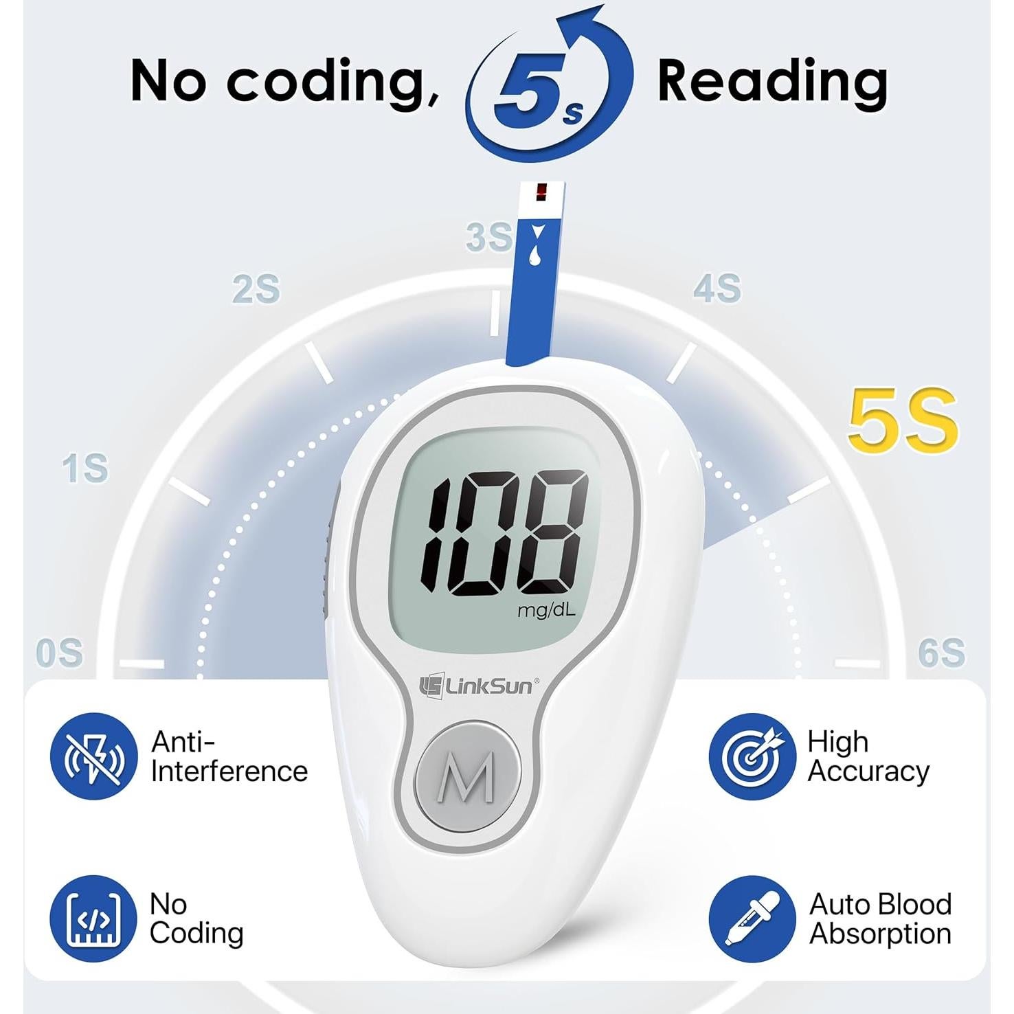 Kit de Monitor de Glucosa LinkSun G-425-3 con 100 Tiras y Lancetas