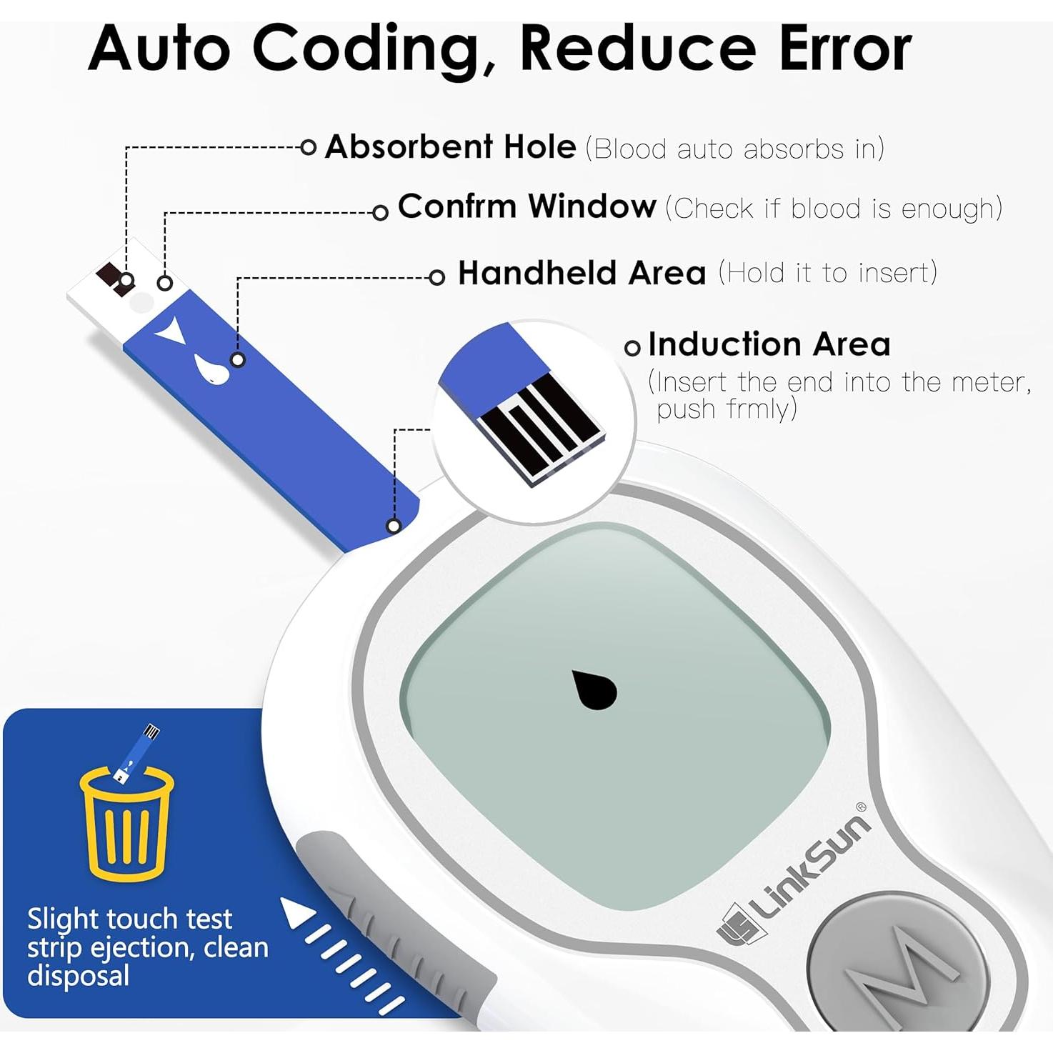Kit de Monitor de Glucosa LinkSun G-425-3 con 100 Tiras y Lancetas