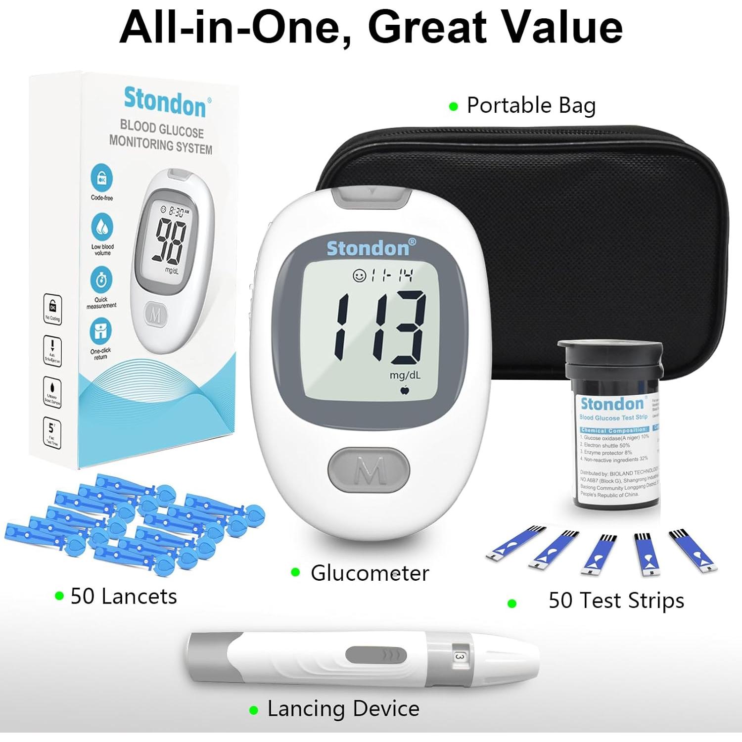 Kit de Monitor de Glucosa Stondon G-430 con 50 Tiras y Lancetas