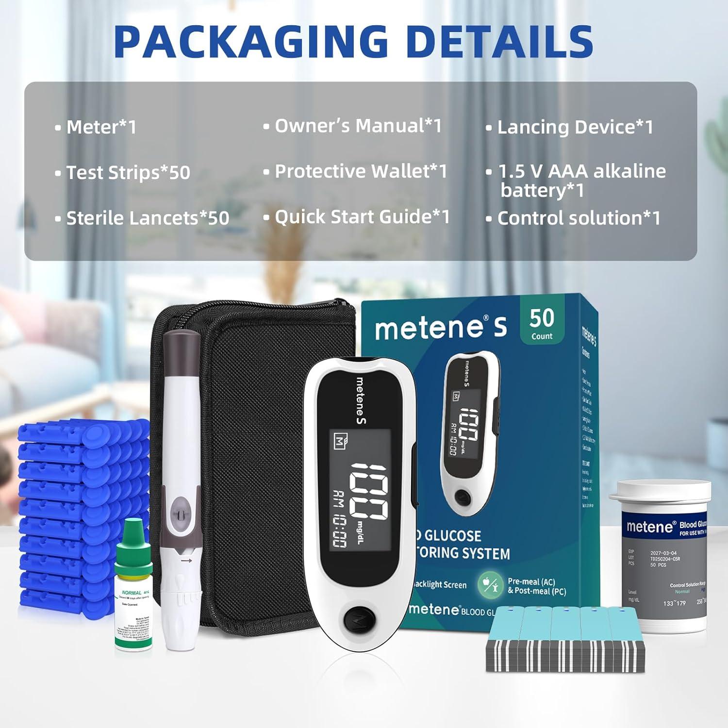 Kit de Monitor de Glucosa Metene S con 50 Tiras y Lancetas