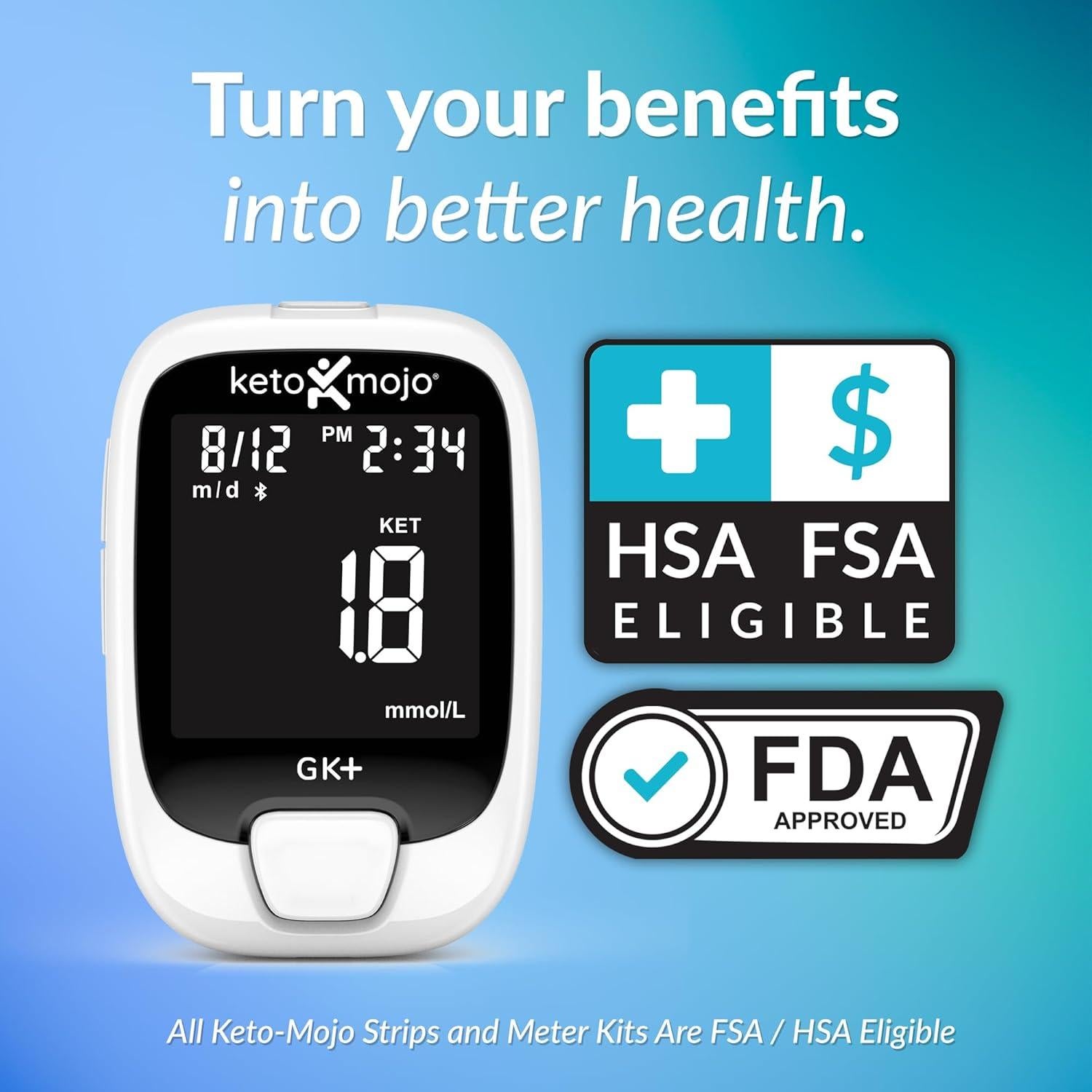 KETO-MOJO GK+ Medidor de Glucosa y Cetonas Bluetooth con App