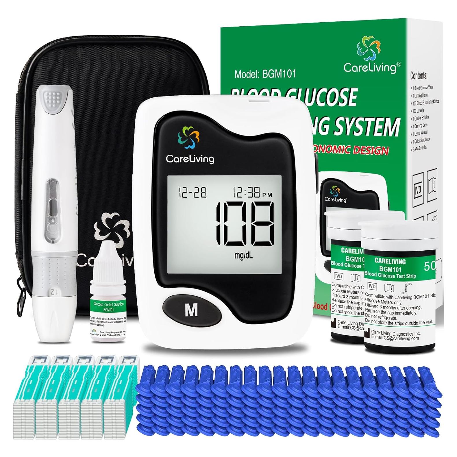 Kit de Monitor de Glucosa Careliving BGM101 - 100 Tiras y Lancetas