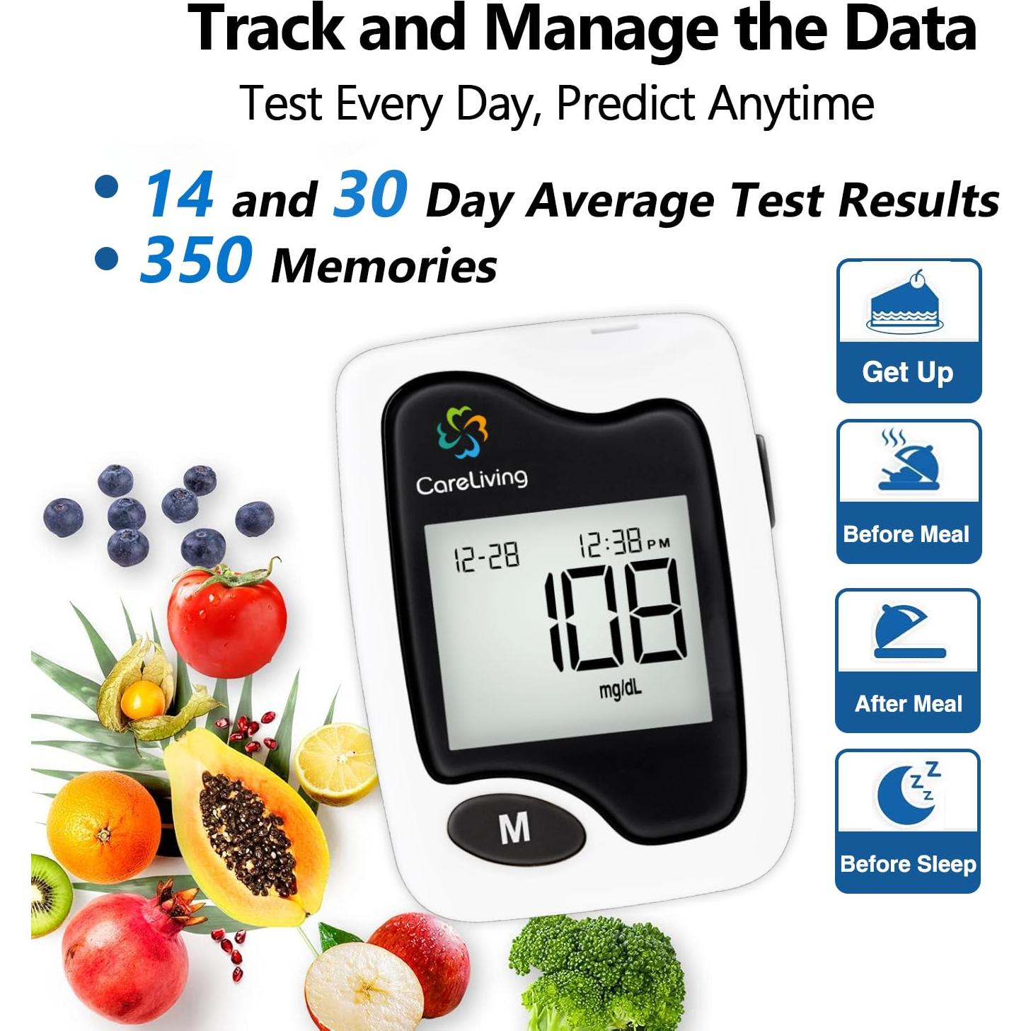 Kit de Monitor de Glucosa Careliving BGM101 - 100 Tiras y Lancetas