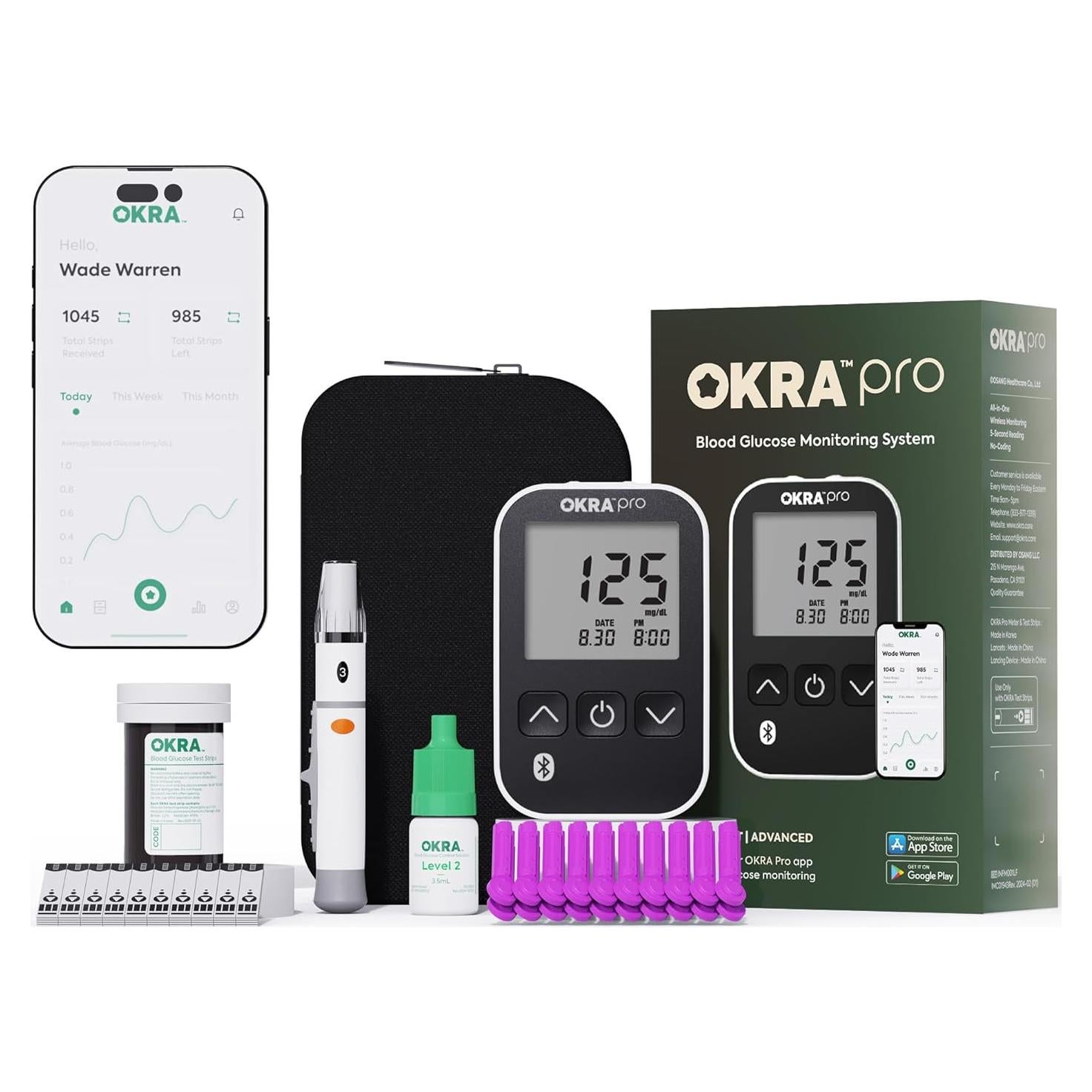 Kit de Monitor de Azúcar en Sangre OKRA PRO - 25 Tiras, Resultados en 5s