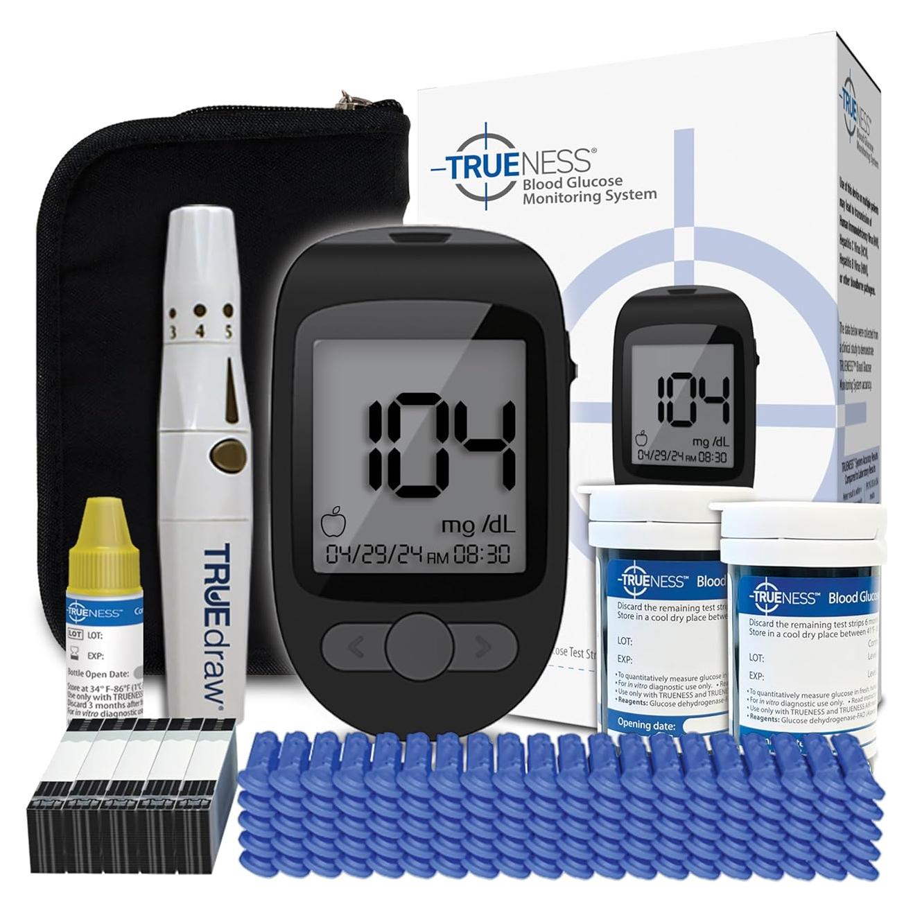 Medidor de Glucosa en Sangre TRUENESS con 100 Tiras y Lancetas