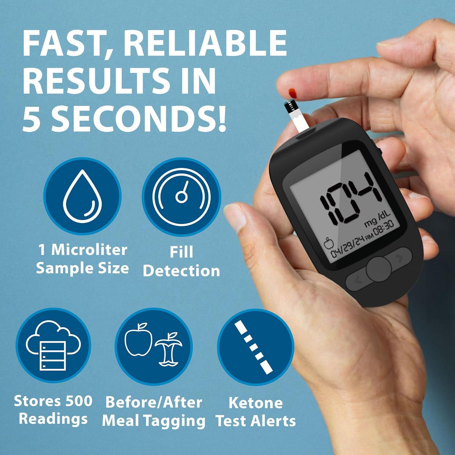 Medidor de Glucosa en Sangre TRUENESS con 100 Tiras y Lancetas