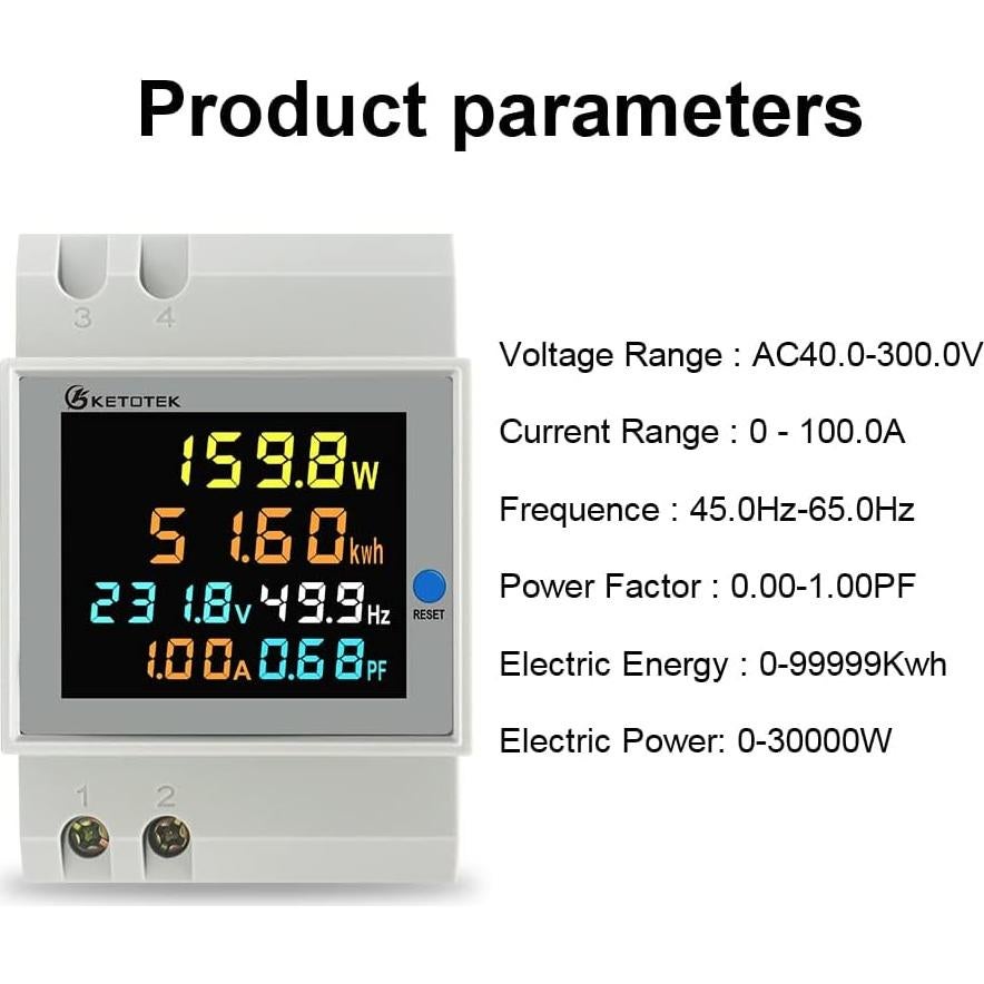 Medidor de Energía Monofásico KETOTEK 100A AC 40-300V LCD