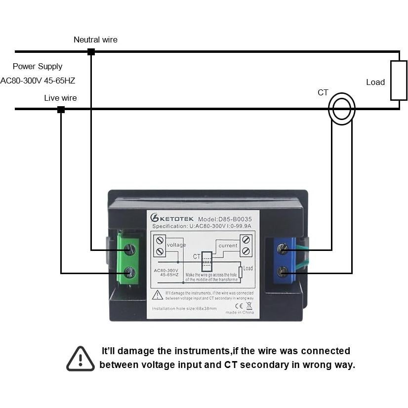 Medidor Digital de Voltaje y Amperaje KETOTEK 80-300V 100A