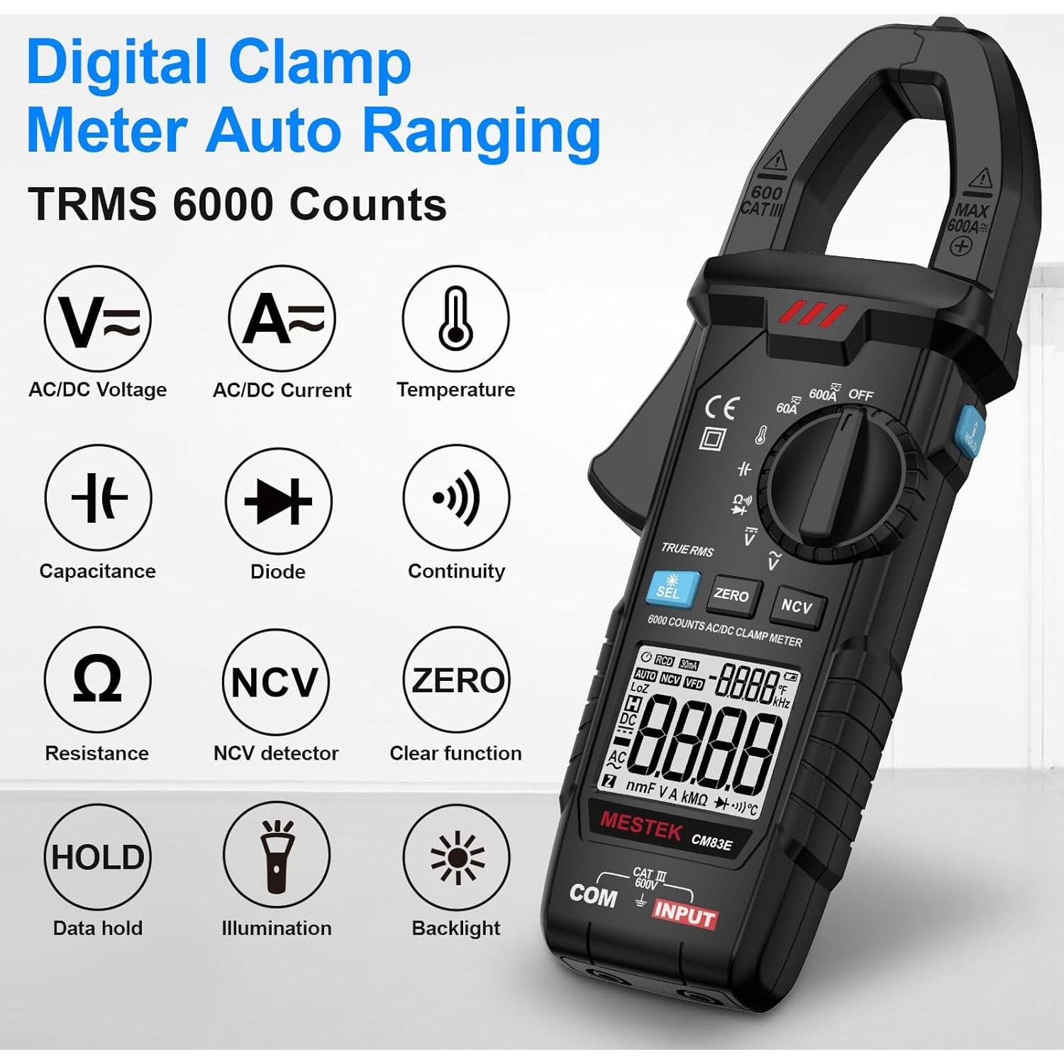 Multímetro Digital MESTEK CM83E Pinza 6000 Cuentas AC DC