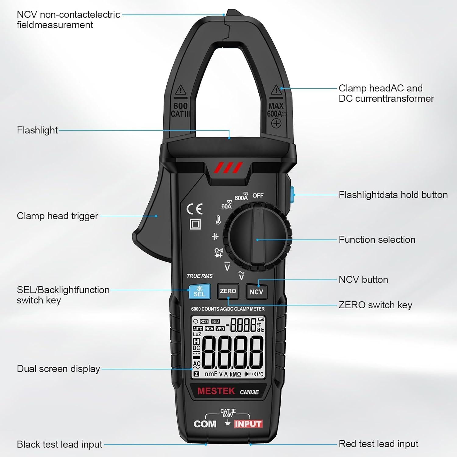 Multímetro Digital MESTEK CM83E Pinza 6000 Cuentas AC DC