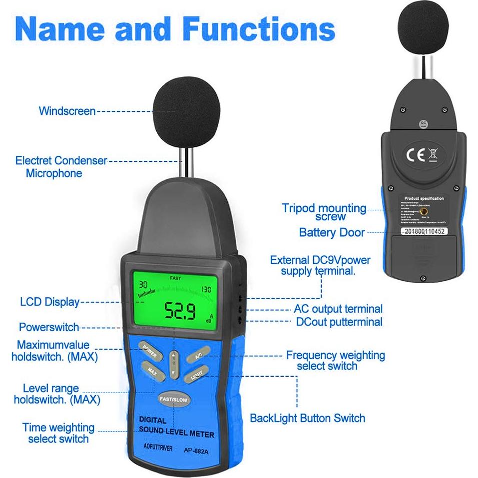 Medidor de Decibelios Digital AOPUTTRIVER AP-882A 30-130dB
