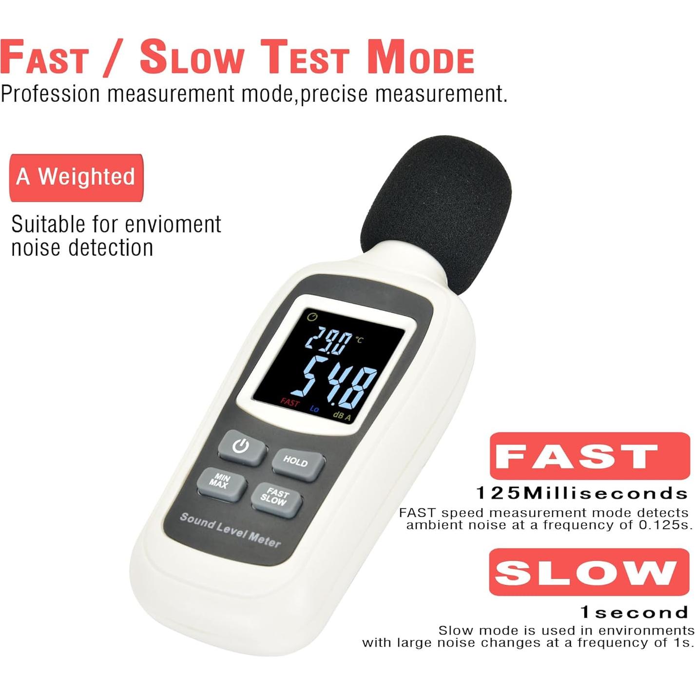 Medidor de Decibelios Digital V·RESOURCING VLT-CA-205WH 35-135dB