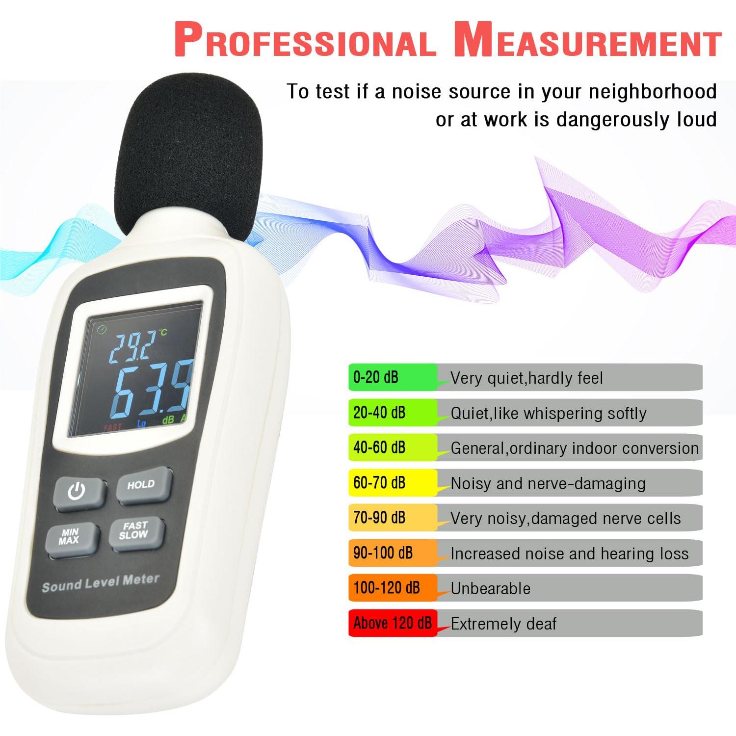 Medidor de Decibelios Digital V·RESOURCING VLT-CA-205WH 35-135dB