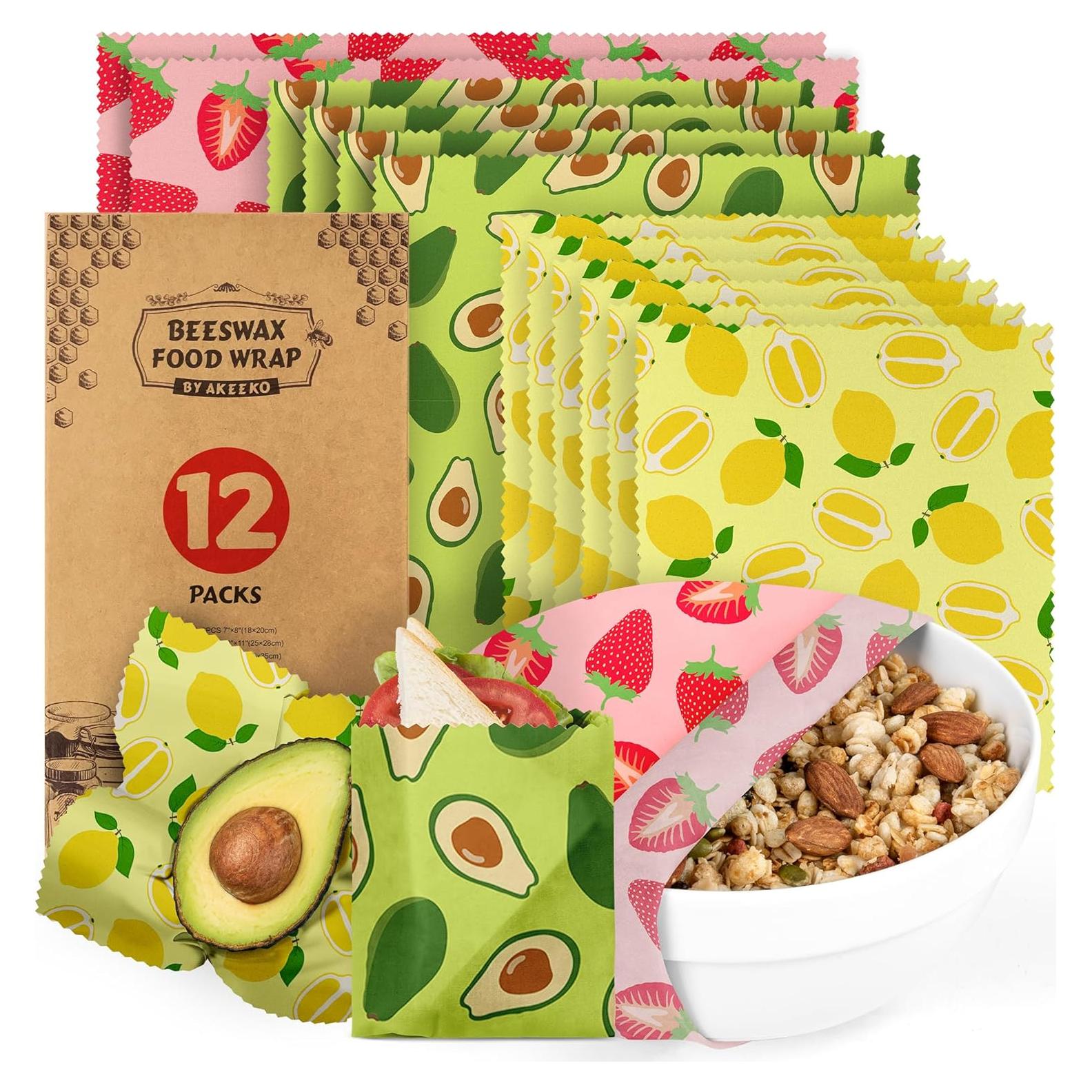 Envolturas de Comida de Cera de Abeja Akeeko - Paquete de 12