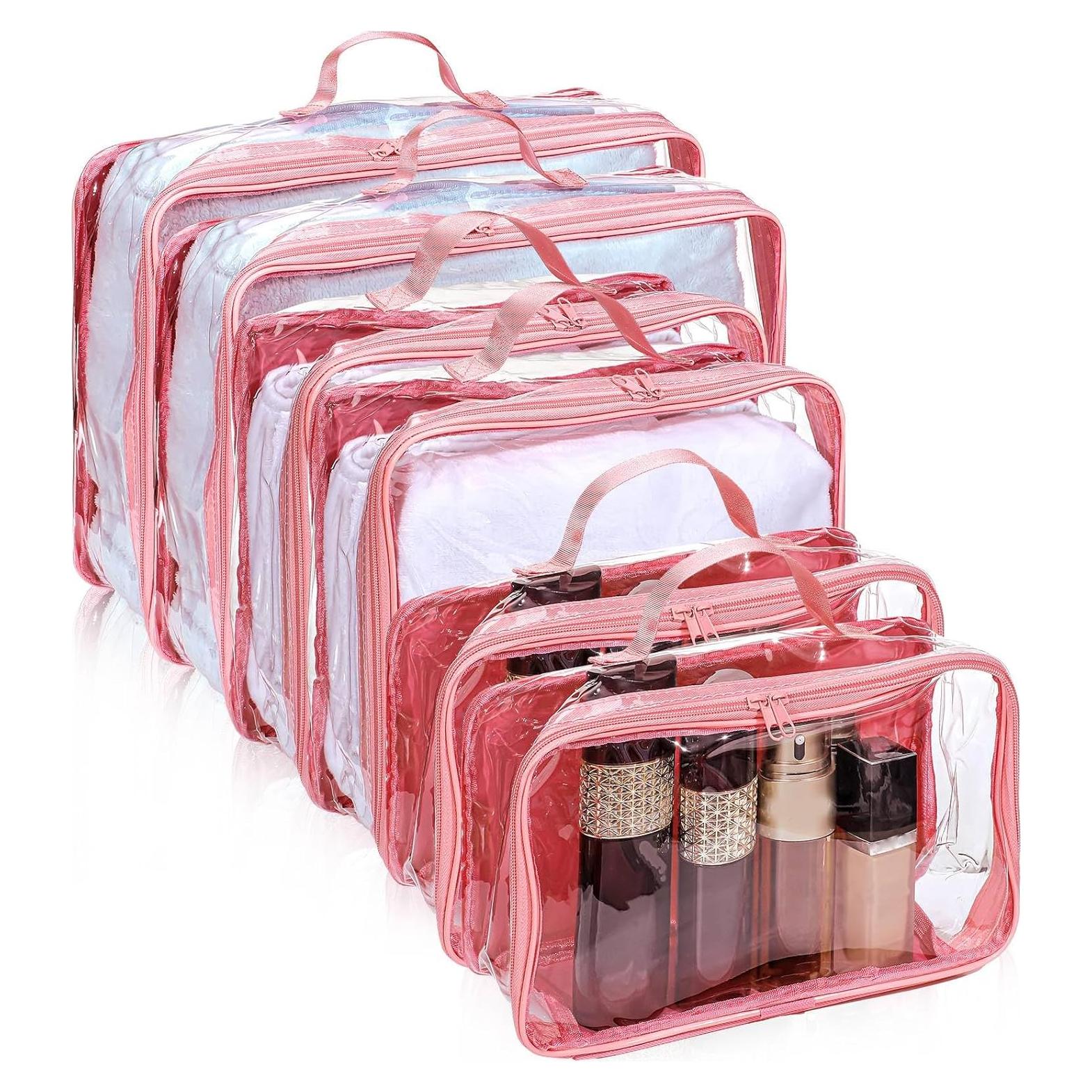 Cubos de Empaque de Viaje Hillban 6 Pcs Rosa PVC Transparente