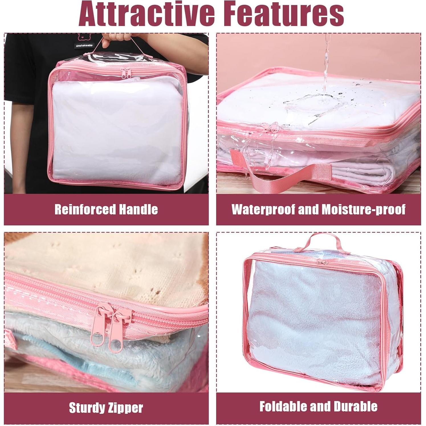 Cubos de Empaque de Viaje Hillban 6 Pcs Rosa PVC Transparente