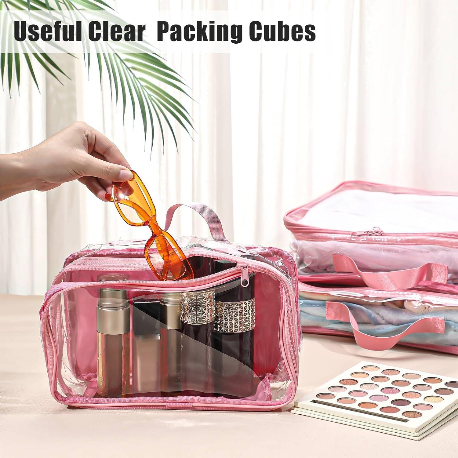 Cubos de Empaque de Viaje Hillban 6 Pcs Rosa PVC Transparente