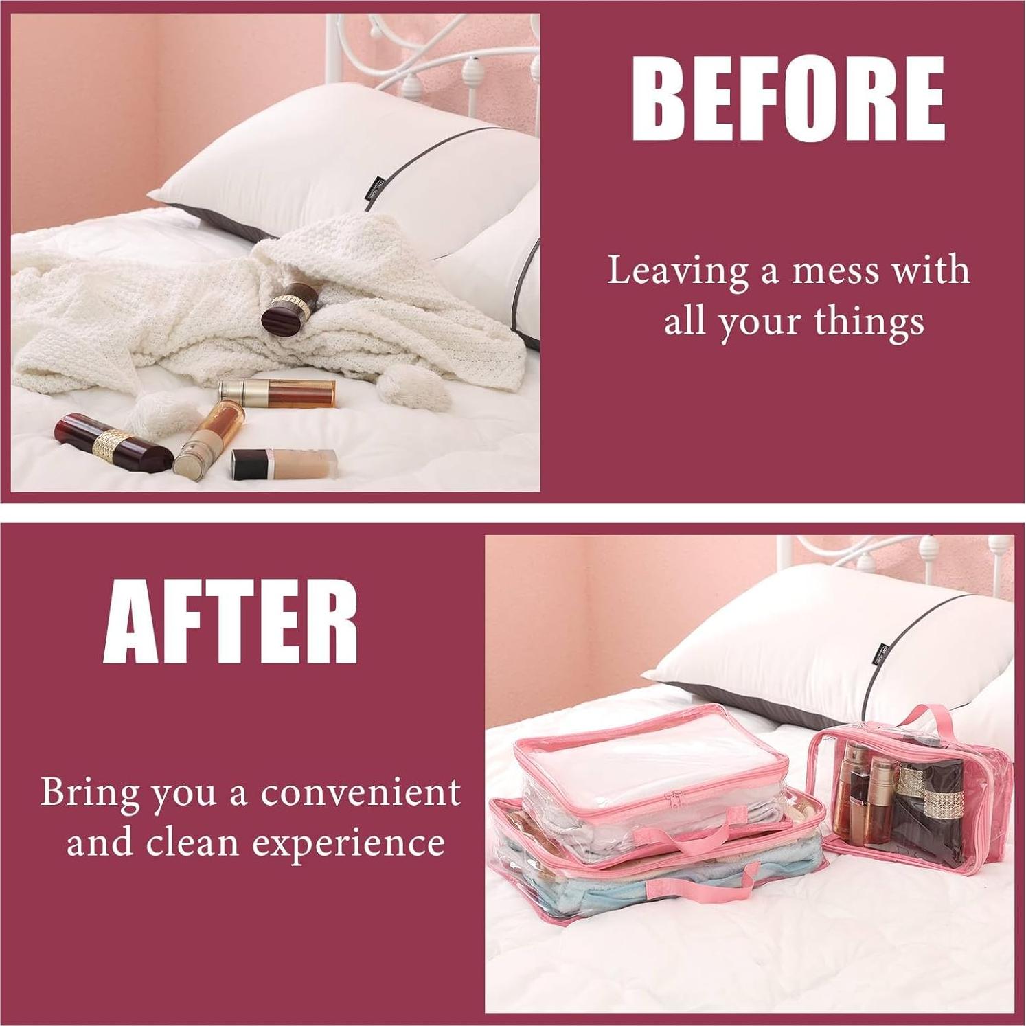 Cubos de Empaque de Viaje Hillban 6 Pcs Rosa PVC Transparente