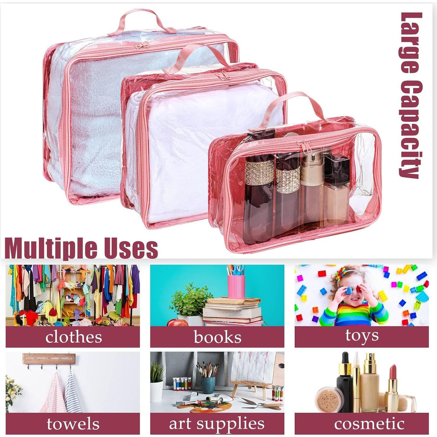 Cubos de Empaque de Viaje Hillban 6 Pcs Rosa PVC Transparente