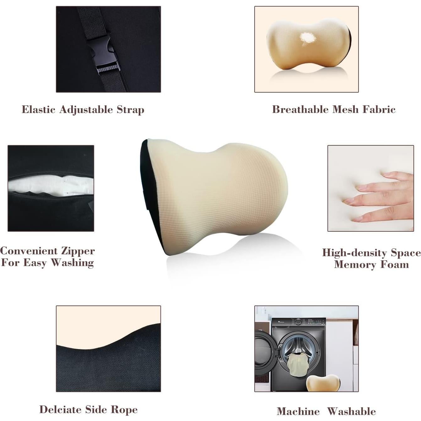 Almohada de Cuello de Coche SPRFUFLY Beige 100% Espuma de Memoria