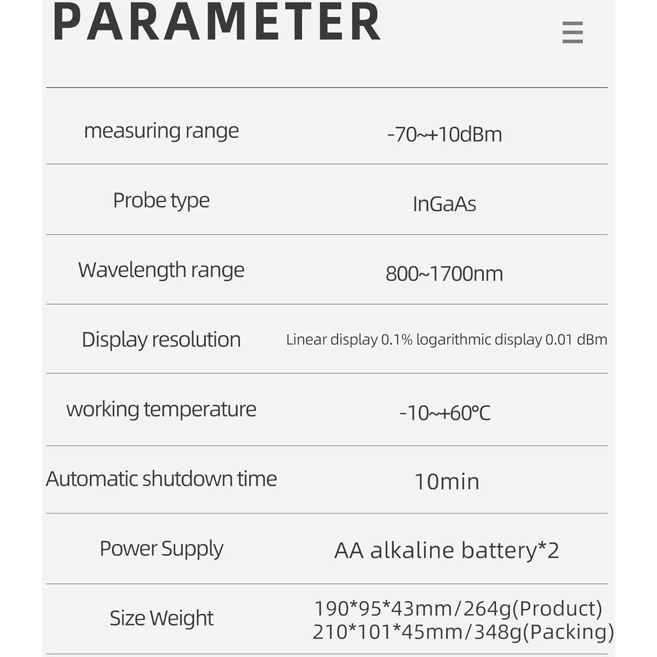 Medidor de Potencia Óptica ANPTAIKE OPM-70 -70 a +10 dBm