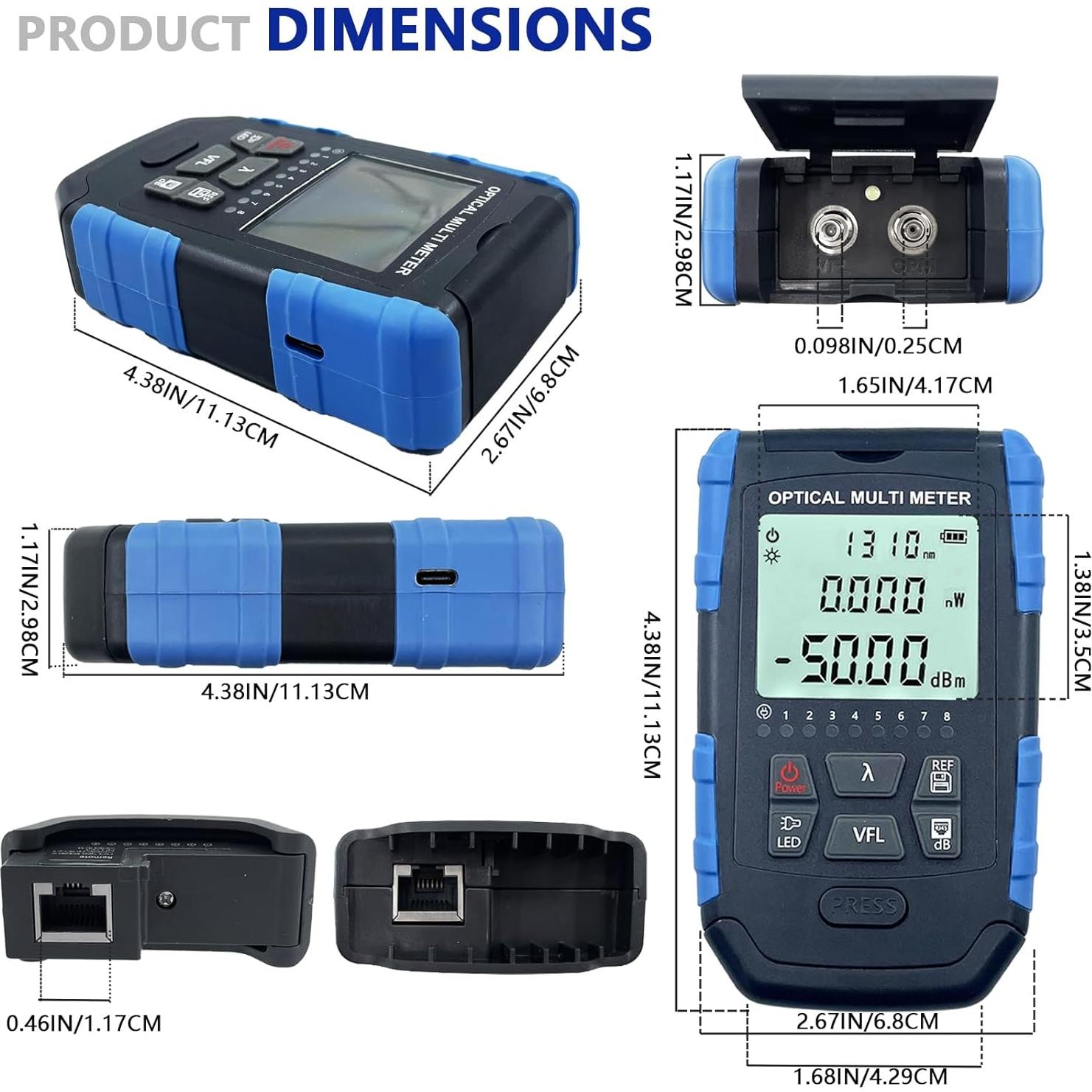 Probador de Cable de Fibra Óptica 5-en-1 Groword - Medidor Portátil