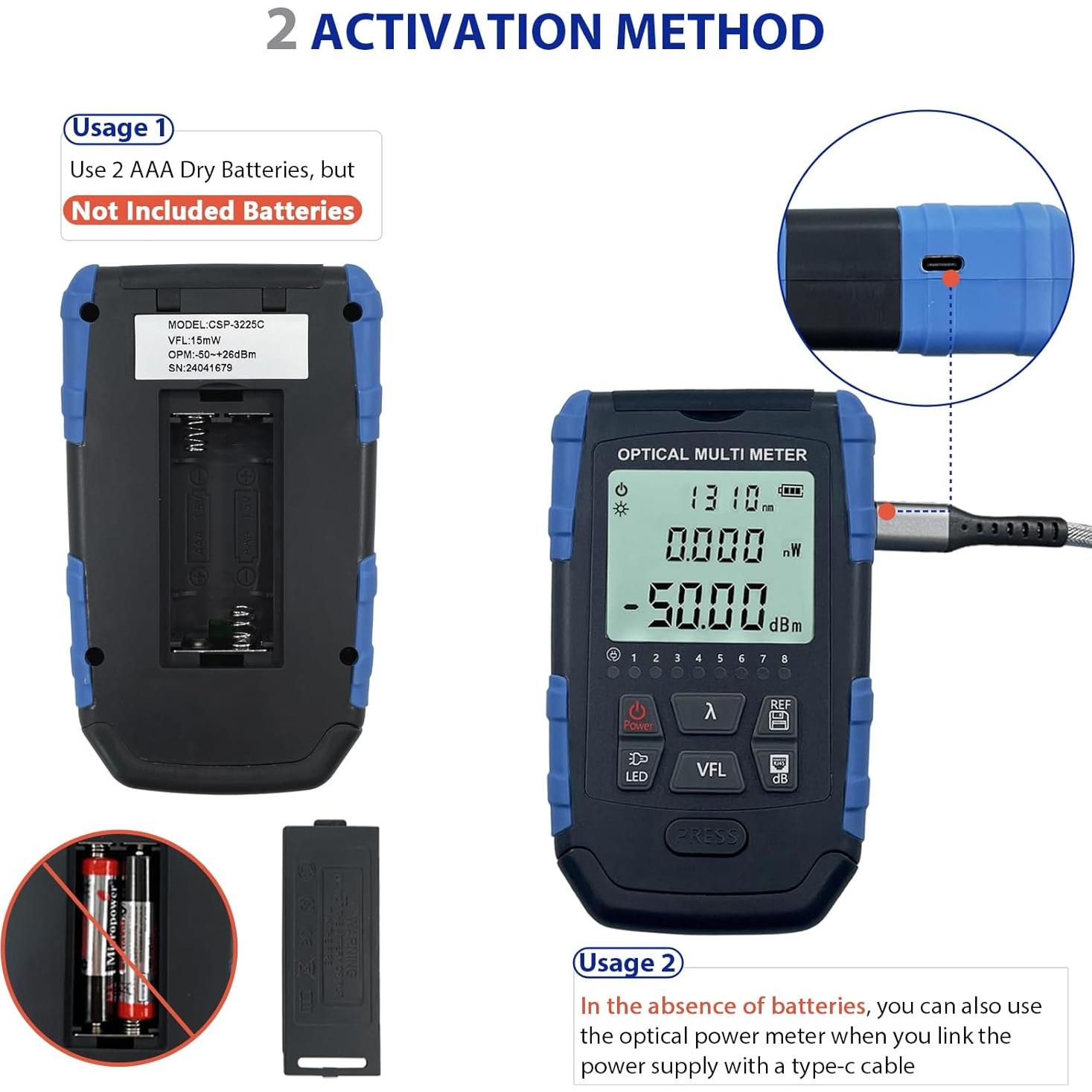 Probador de Cable de Fibra Óptica 5-en-1 Groword - Medidor Portátil