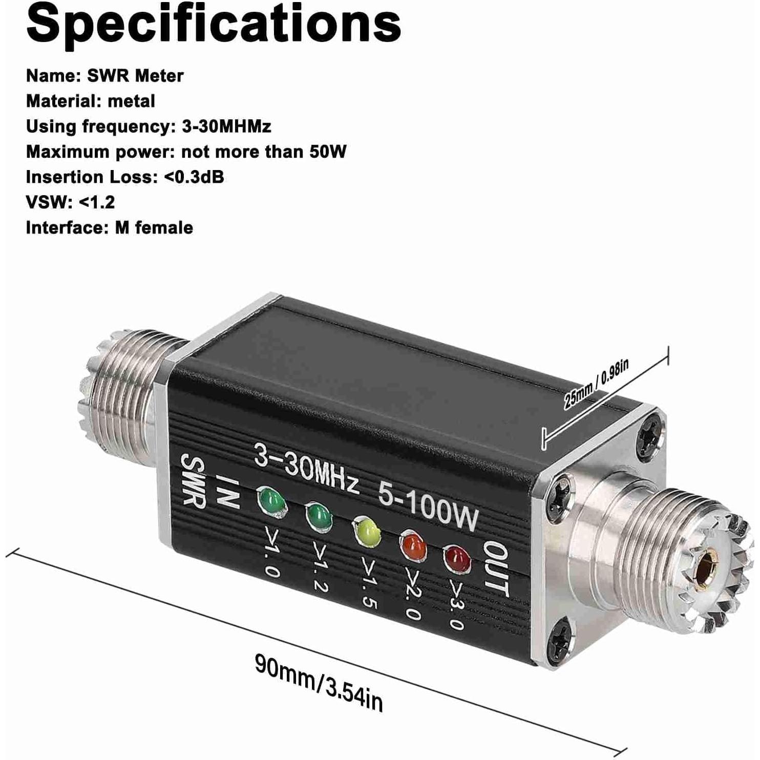 Medidor de SWR LED Ejoyous 3-30MHz 100W Portátil