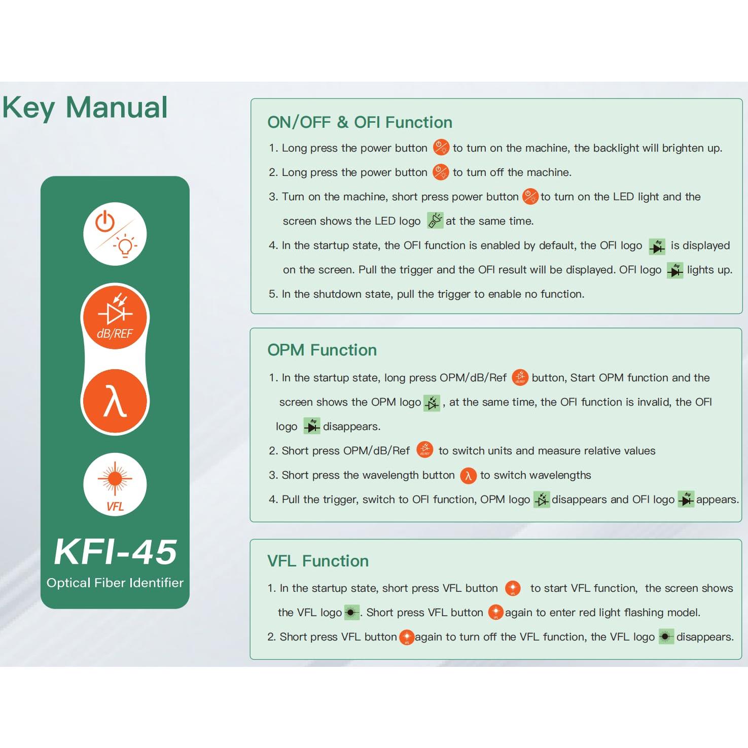 Identificador de Fibra Óptica Komshine KFI-45 - Medidor OPM y VFL