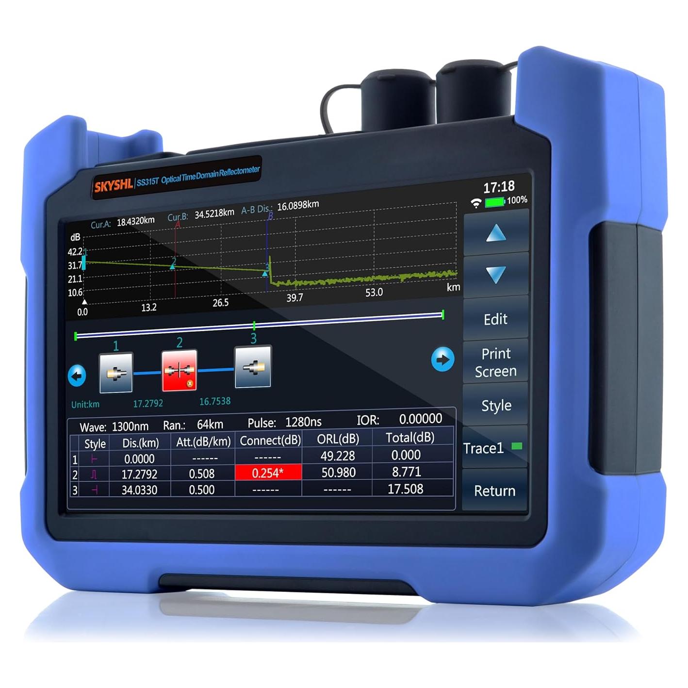 850nm/29dB+1300nm/37dB MM Fiber OTDR Tester Build in OPM+OLS+VFL+Event Map+APP Module+7inch Touch Screen Compatible with SC+FC+ST+LC/UPC&APC Connector-SS315T-2MM1