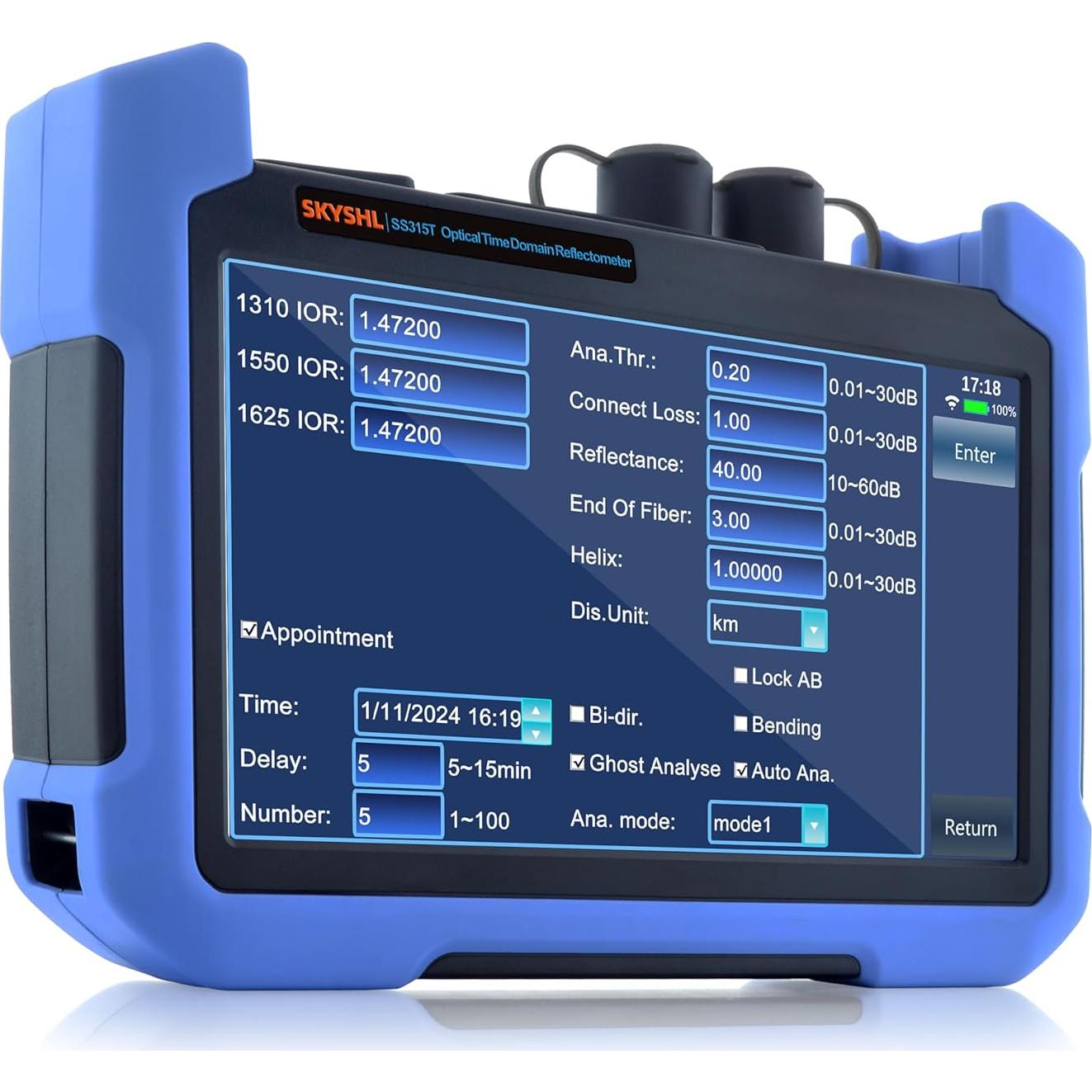 850nm/29dB+1300nm/37dB MM Fiber OTDR Tester Build in OPM+OLS+VFL+Event Map+APP Module+7inch Touch Screen Compatible with SC+FC+ST+LC/UPC&APC Connector-SS315T-2MM1