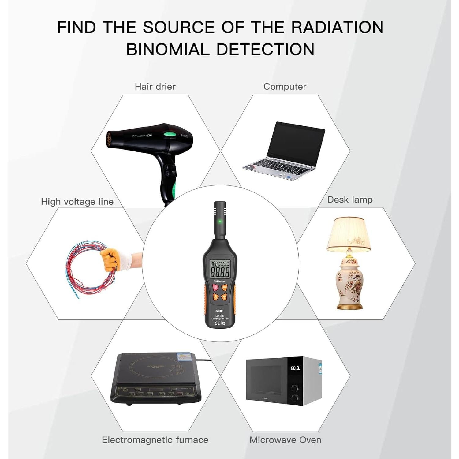 Medidor EMF 3 en 1 TriFirmum con Alarma y Pantalla LCD