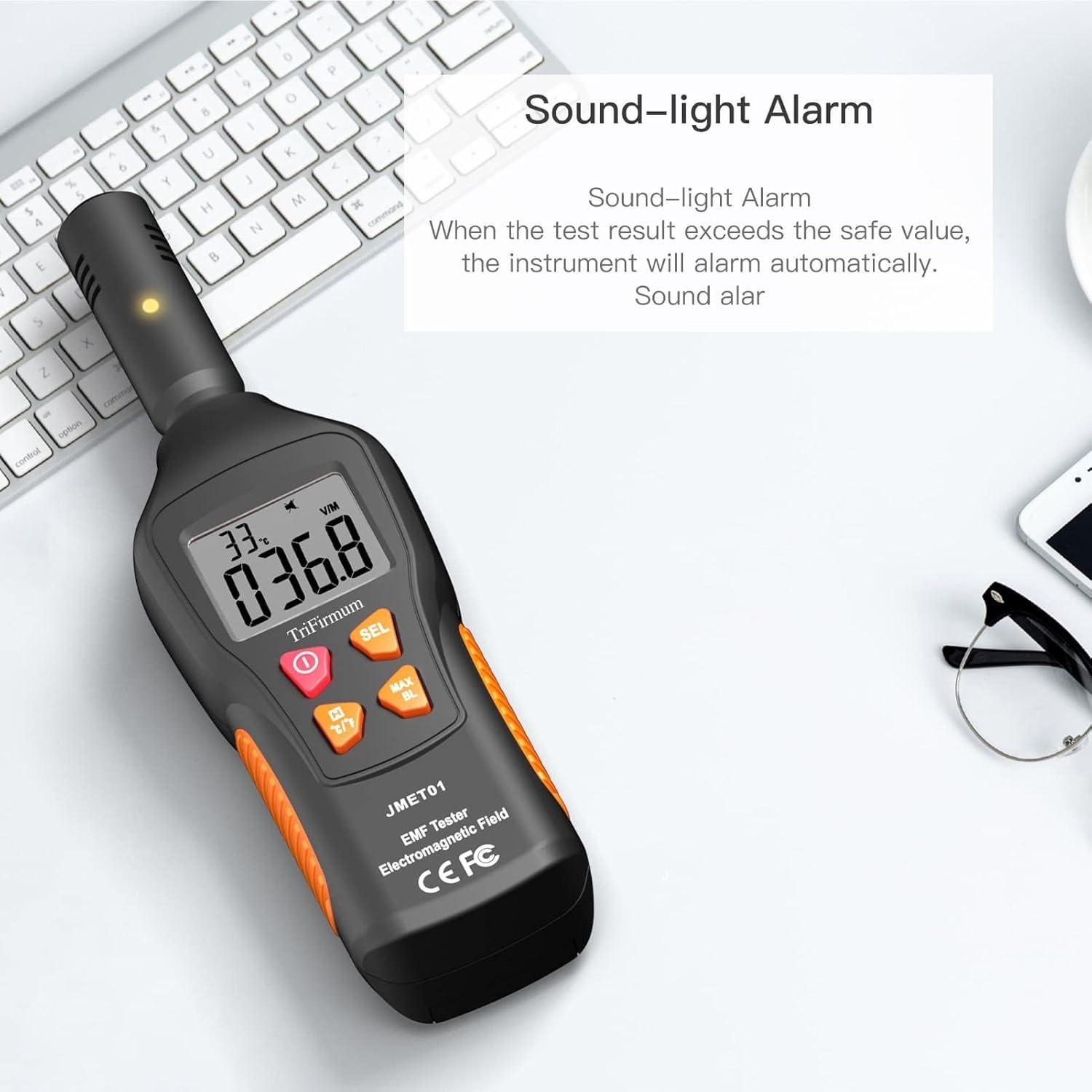 Medidor EMF 3 en 1 TriFirmum con Alarma y Pantalla LCD