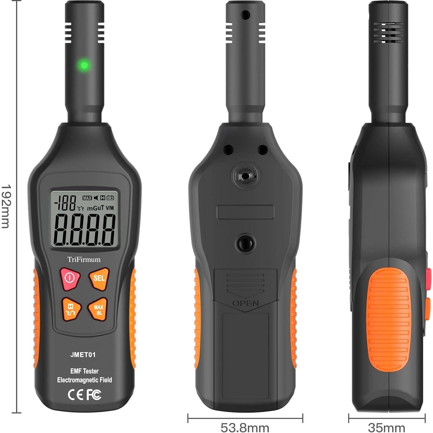 Medidor EMF 3 en 1 TriFirmum con Alarma y Pantalla LCD