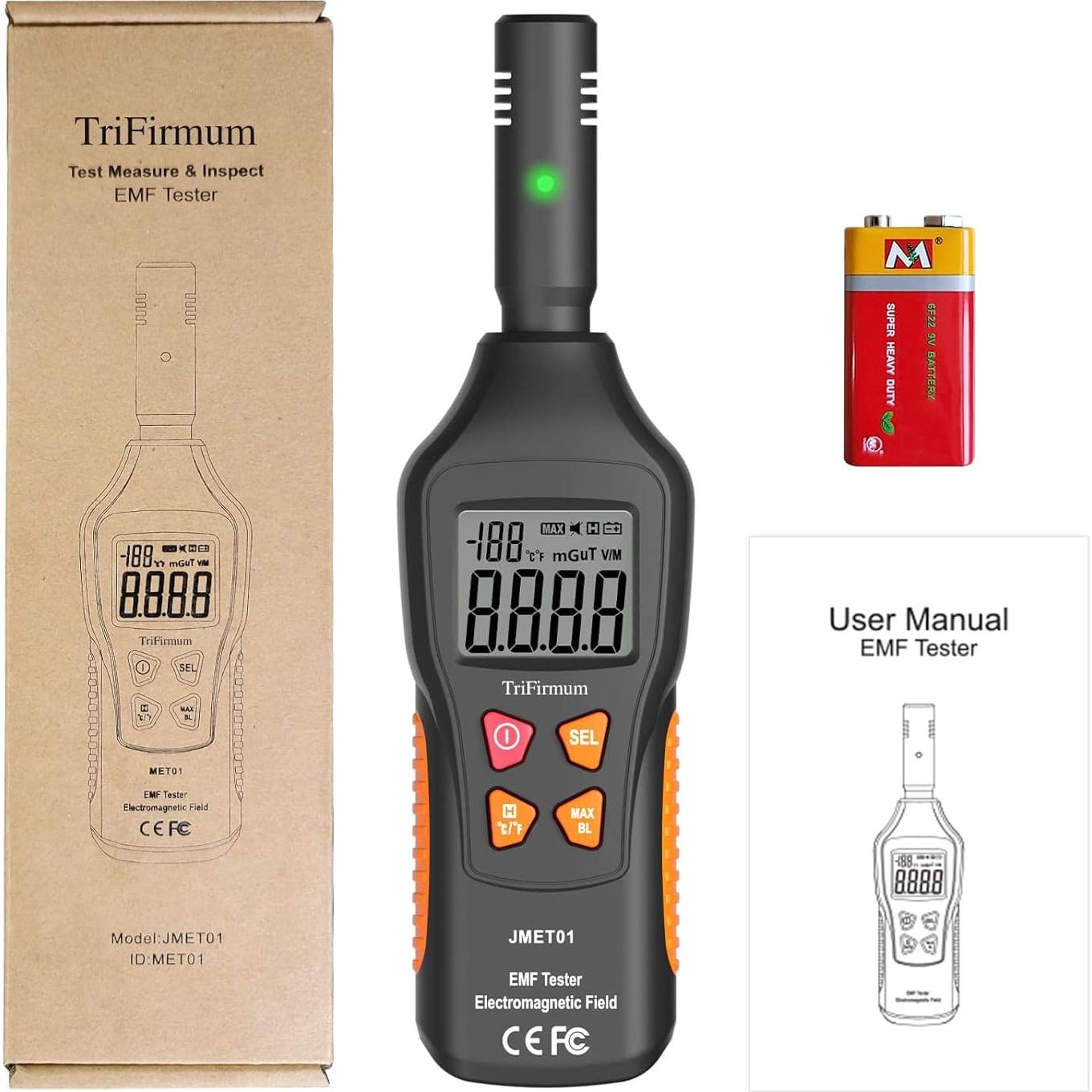 Medidor EMF 3 en 1 TriFirmum con Alarma y Pantalla LCD