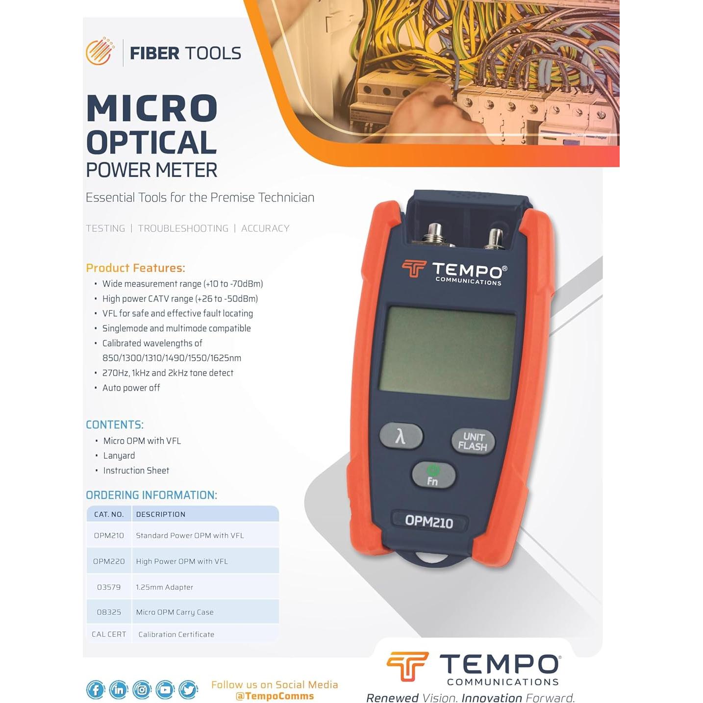 Medidor de Potencia Óptica Tempo OPM220 con Localizador de Fallas