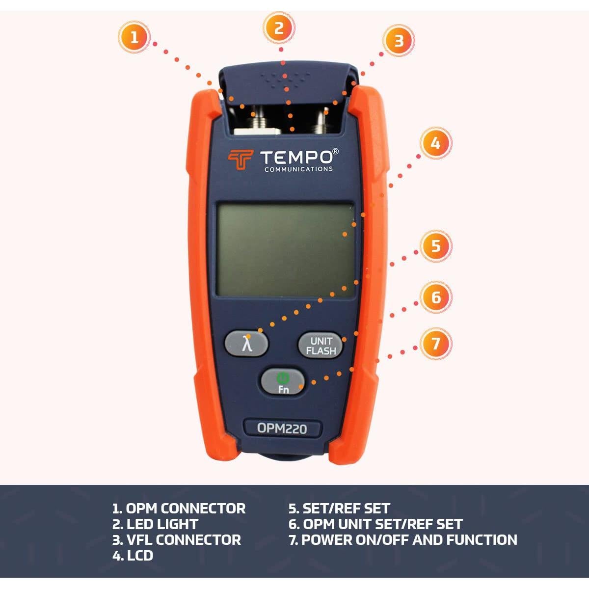 Medidor de Potencia Óptica Tempo OPM220 con Localizador de Fallas